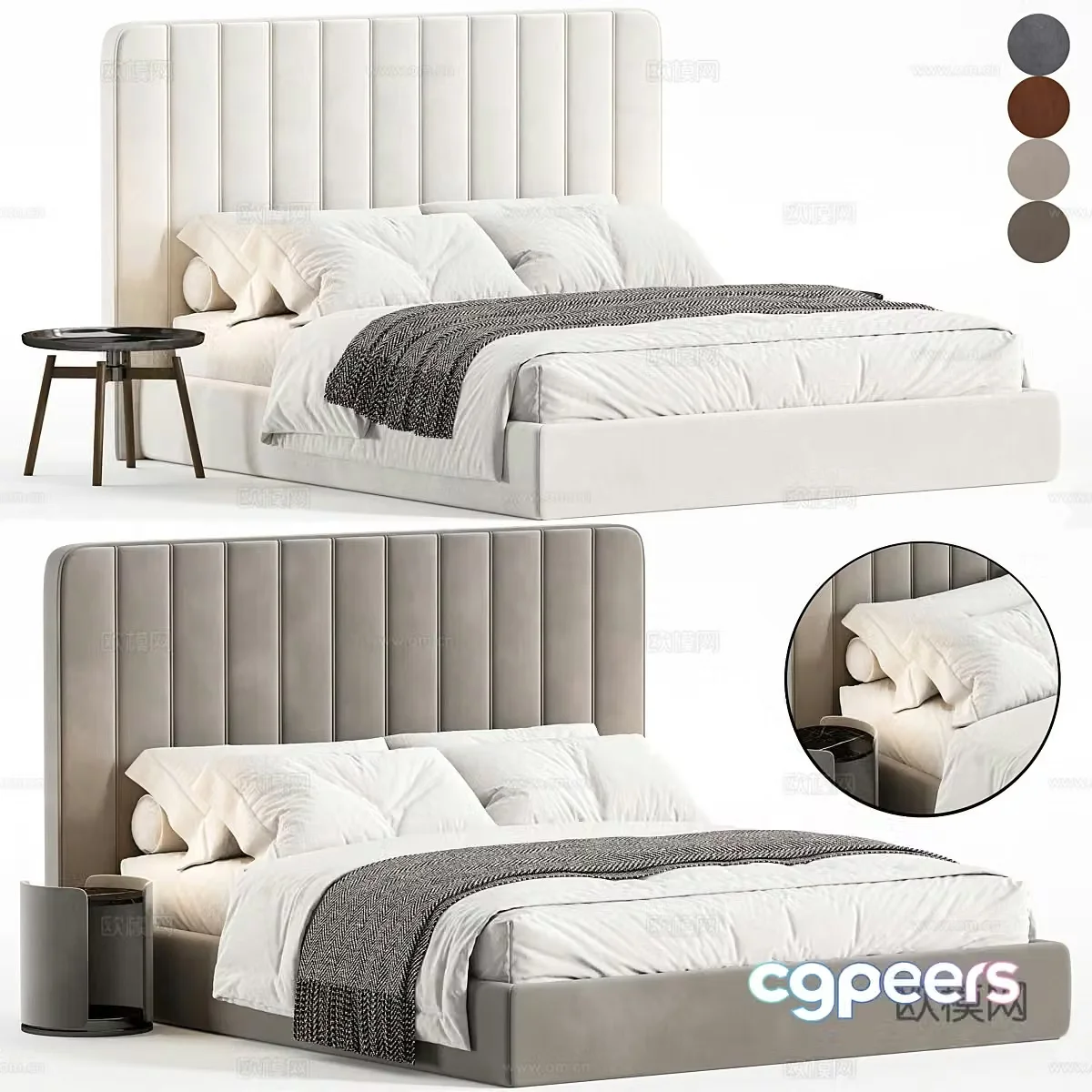 Modern Italian light luxury fabric double bed 3D model