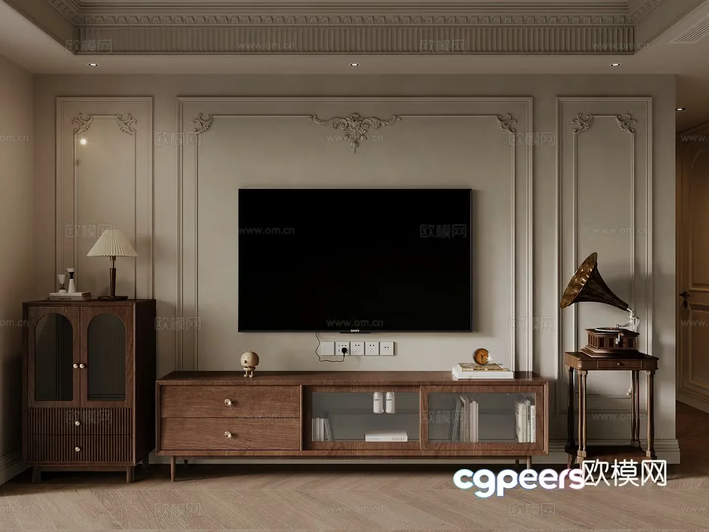 French medieval style TV cabinet gramophone 3D model
