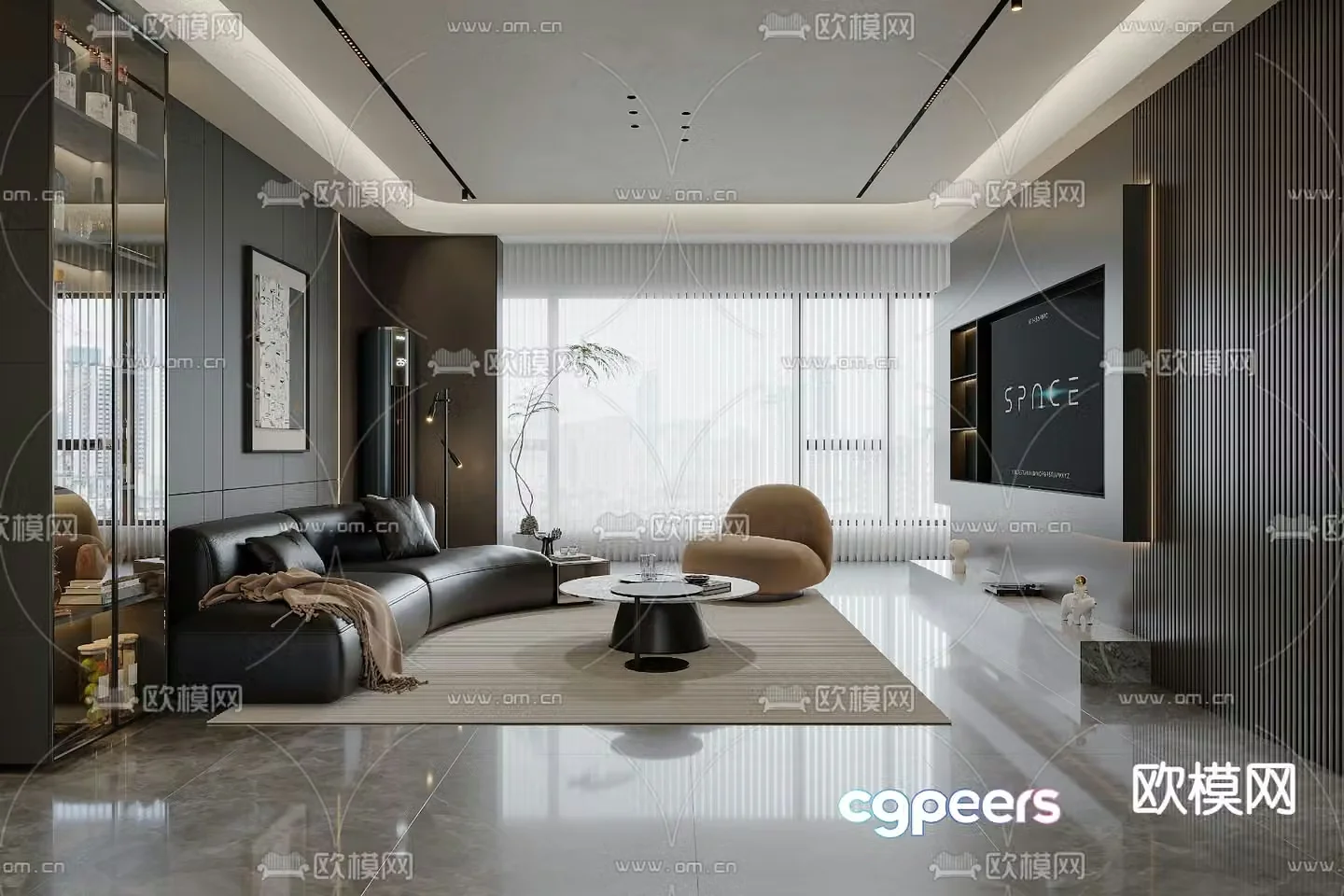 Modern living and dining room 3d model