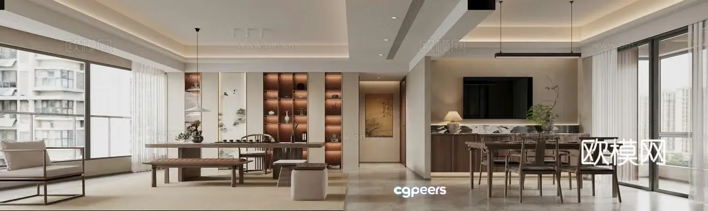 New Chinese style living and dining room 3D model