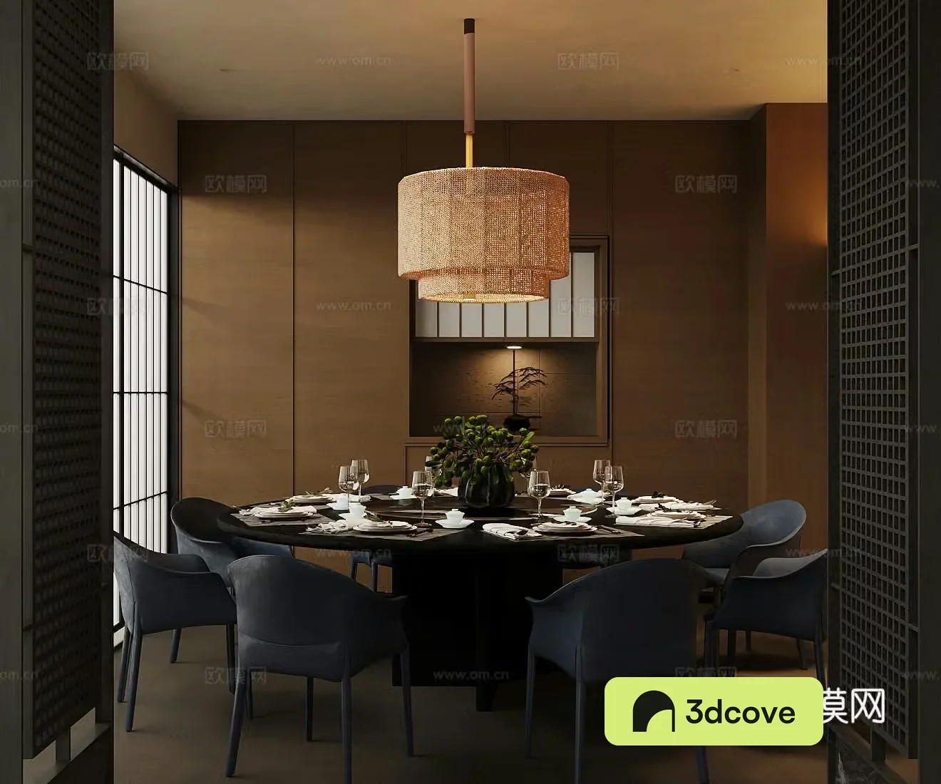 Chinese restaurant private room New Chinese restaurant private room dining table and chairs Round table dining table and chairs Tableware