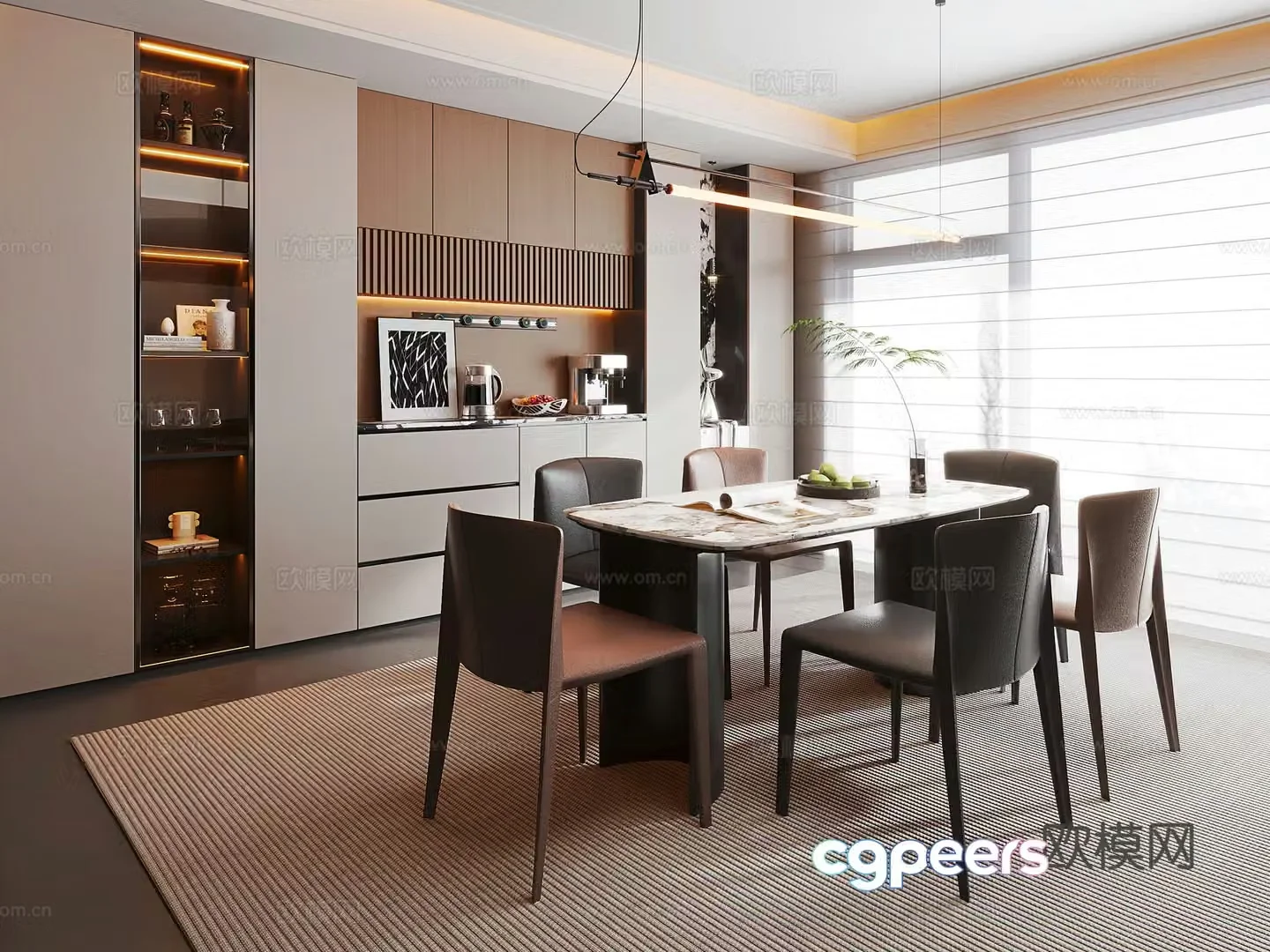 Italian light luxury home restaurant sideboard wine cabinet dining table dining chair restaurant chandeliers sideboard 3D model