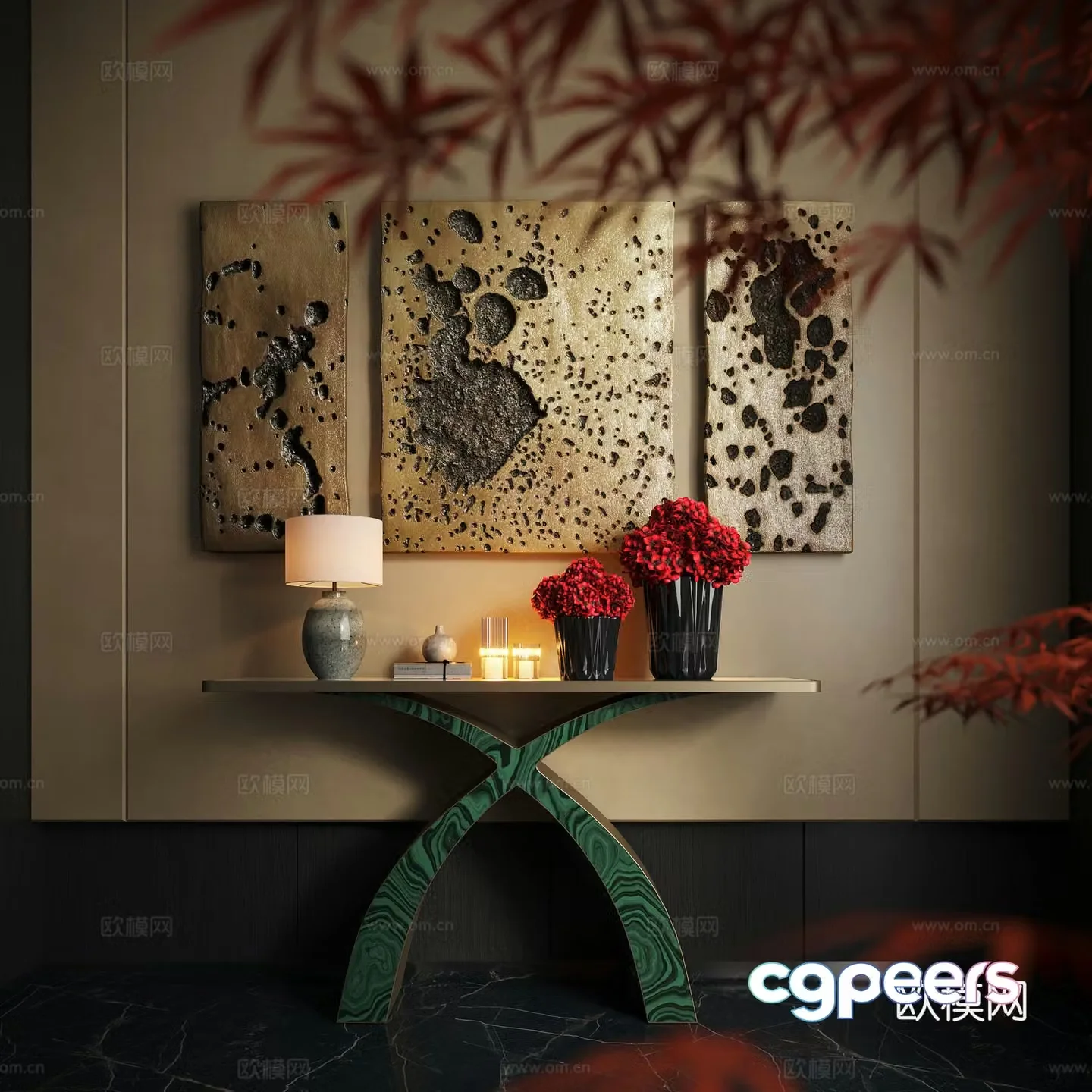 Modern end viewing platform end viewing cabinet flower pot plant porch table flower art 3D model