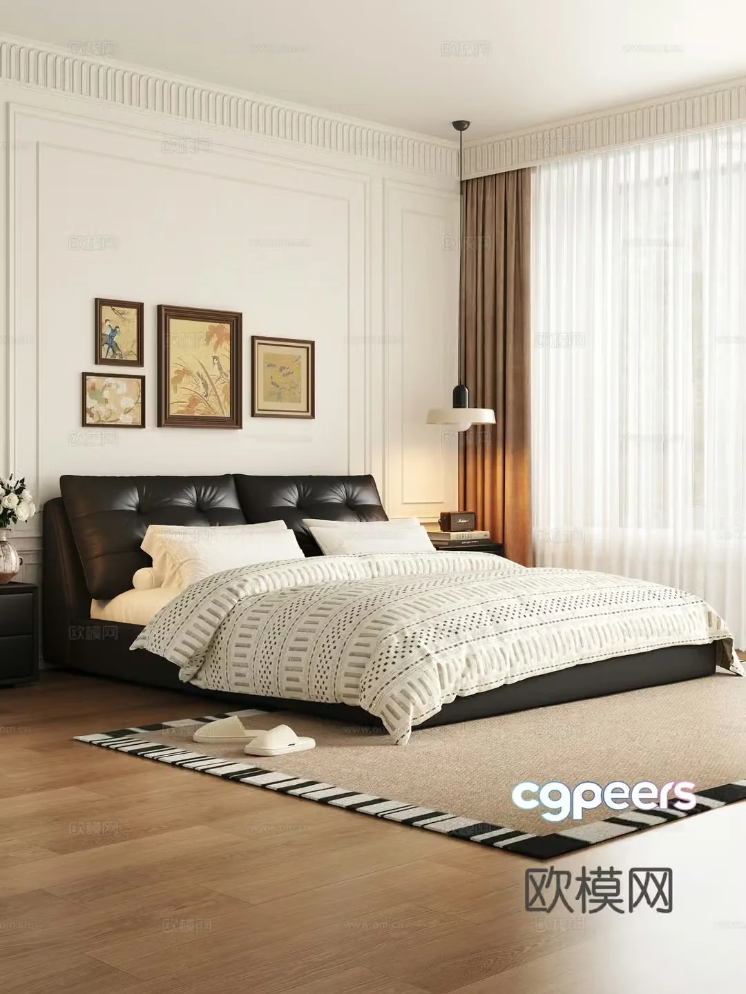 Modern medieval style bedroom double bed 3d model