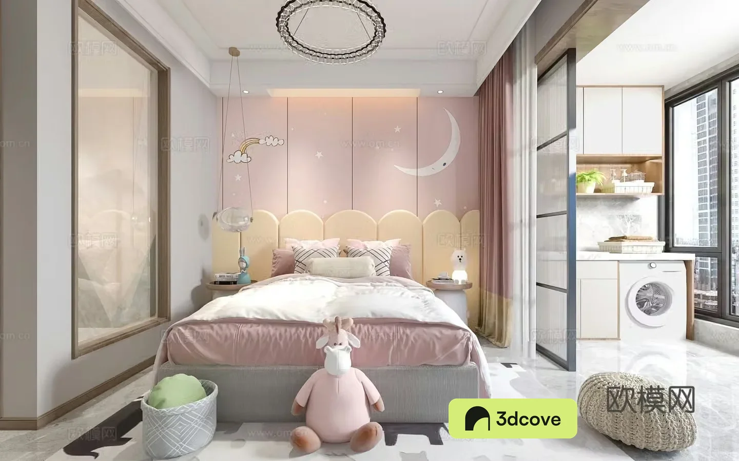 Modern children’s room daughter’s room 3d model with balcony