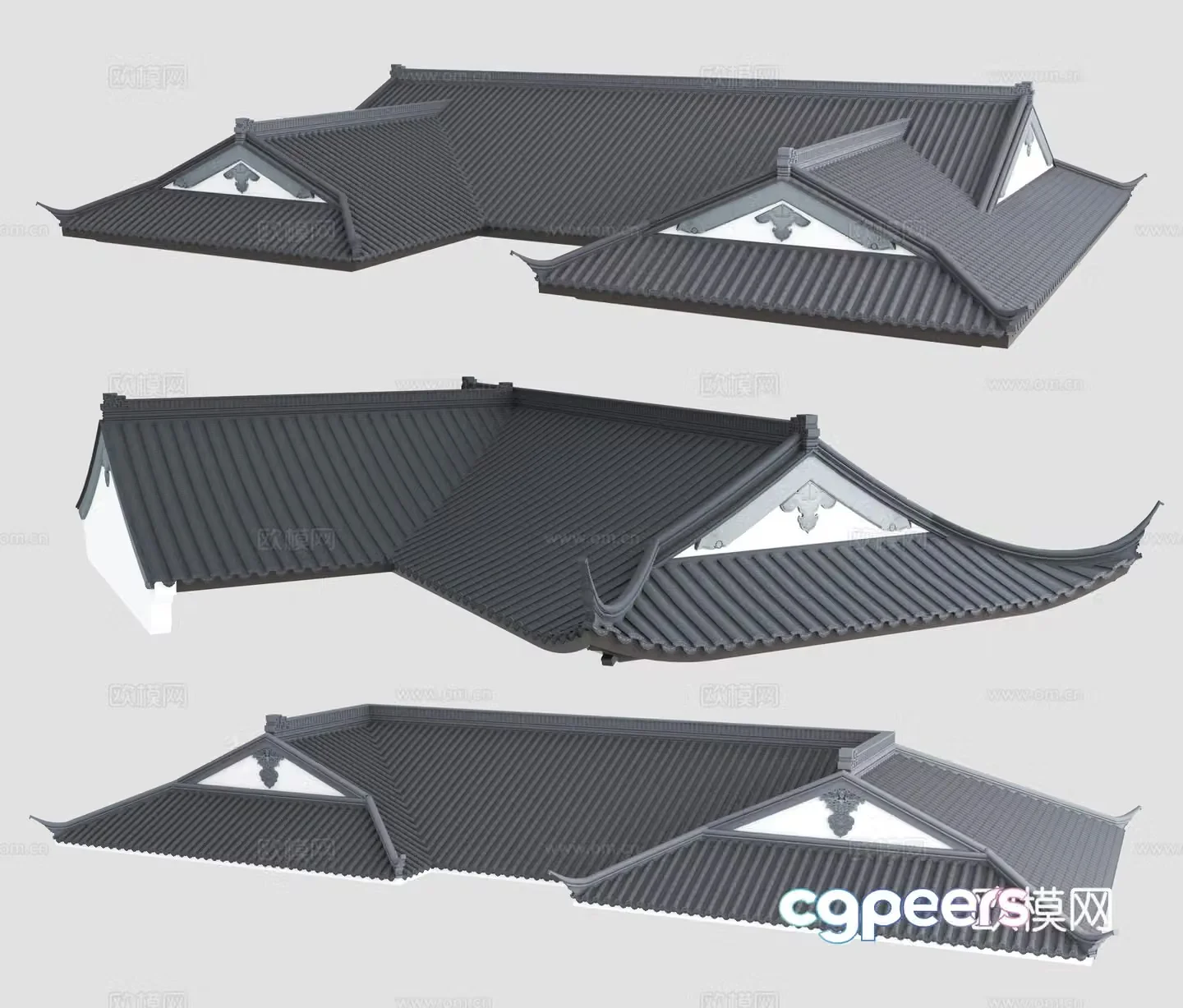 Eaves Roof Blue Tile 3D Model