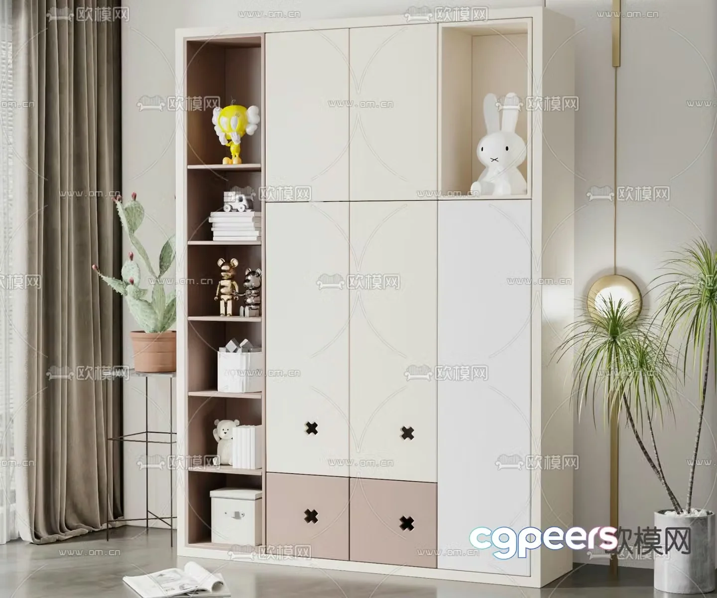 Modern paint multifunctional children’s wardrobe 3D model