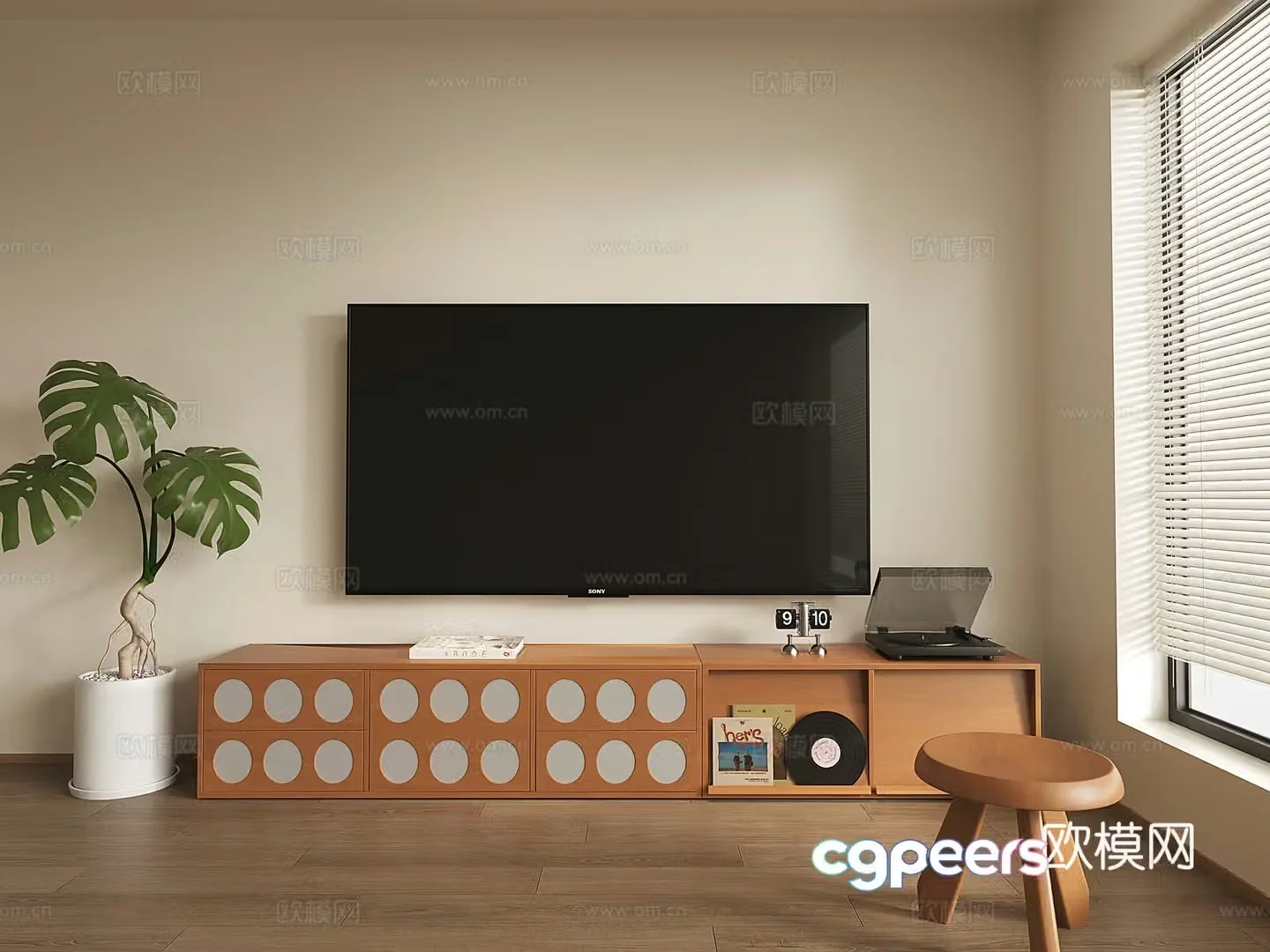 Wasabi Middle Ages TV Cabinet Floor-standing TV Cabinet Ornament Combination Record 3D Model