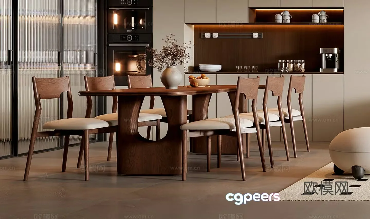 Medium style dining table and chair combination 3D model