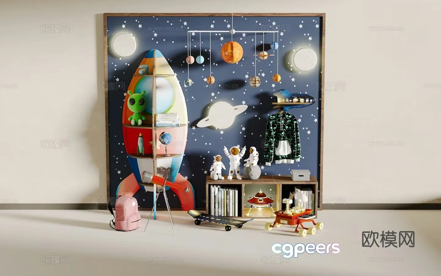 Space theme children’s room 3d model