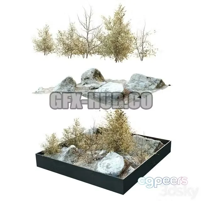 3ds Max Free – Dry plants in rocky base