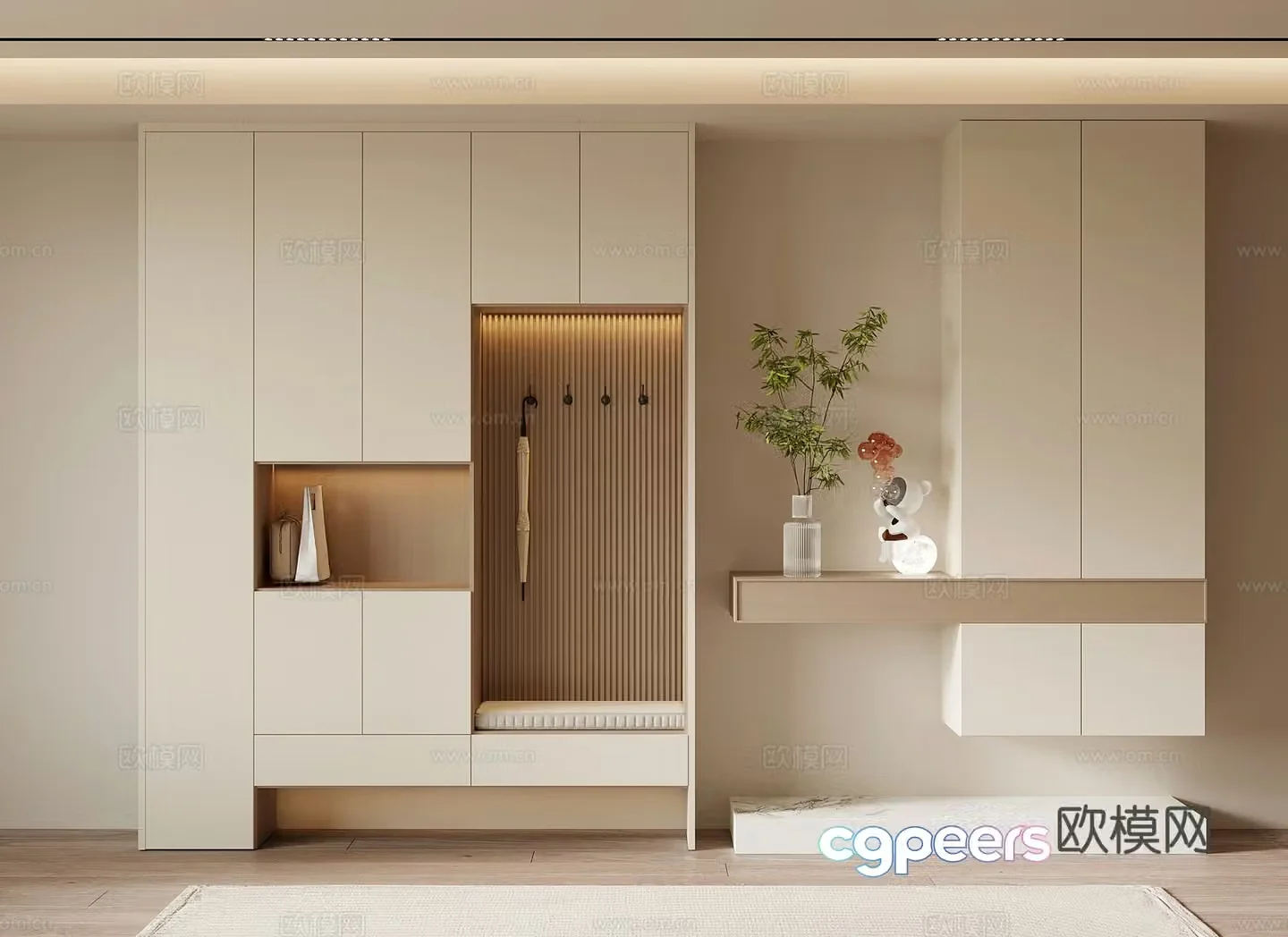 Cream style shoe cabinet 3d model