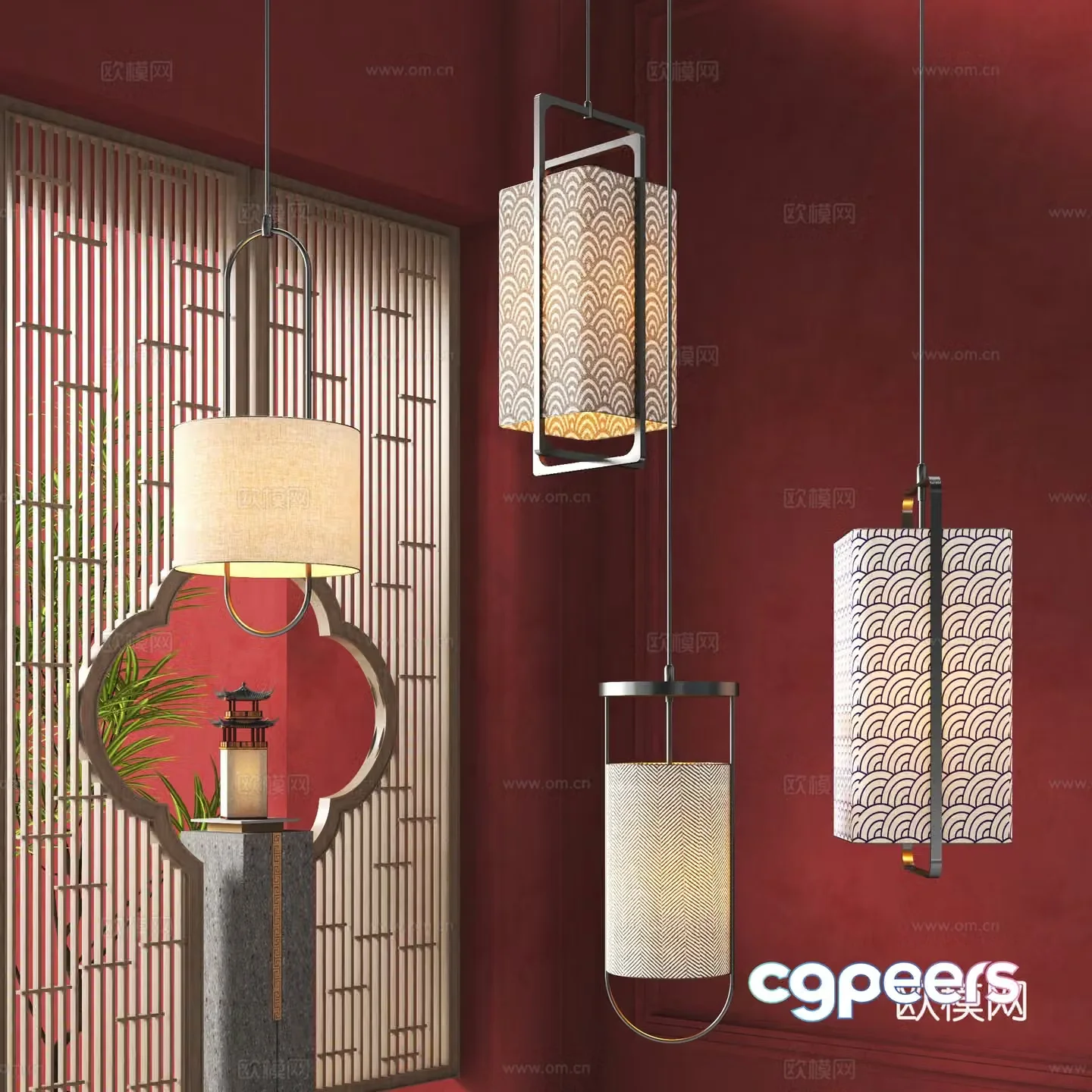 New Chinese chandelier combination 3D model