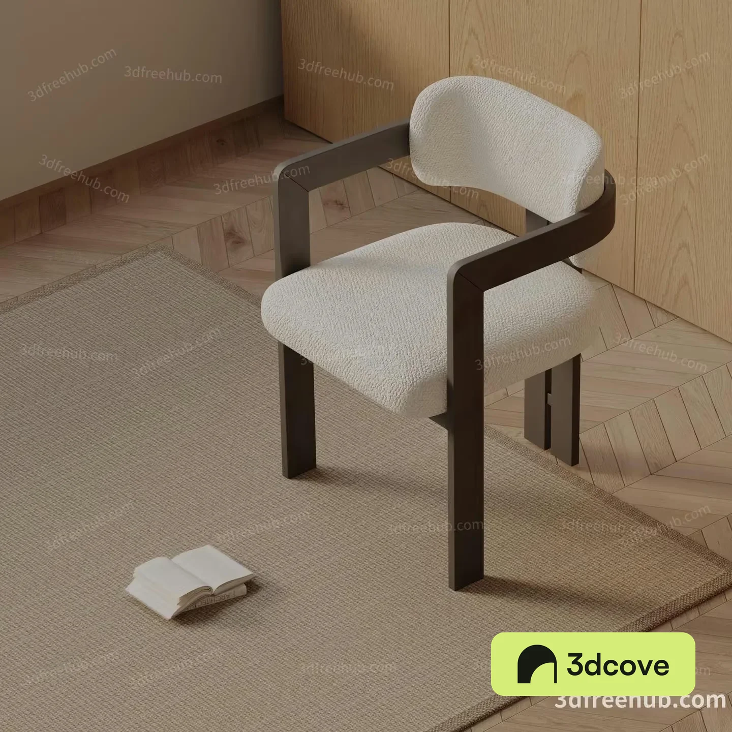 A Wooden Chair With A White Seat And Back