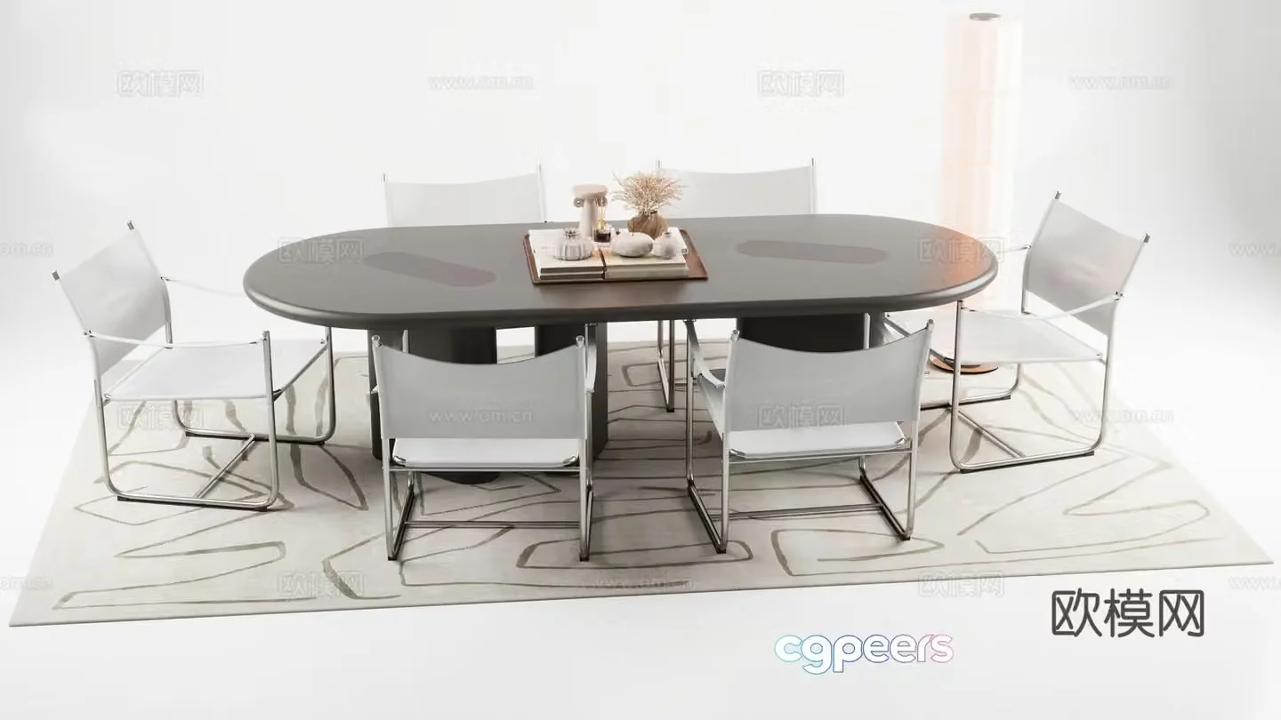 Dining table Dining chair Restaurant Carpet 3d model