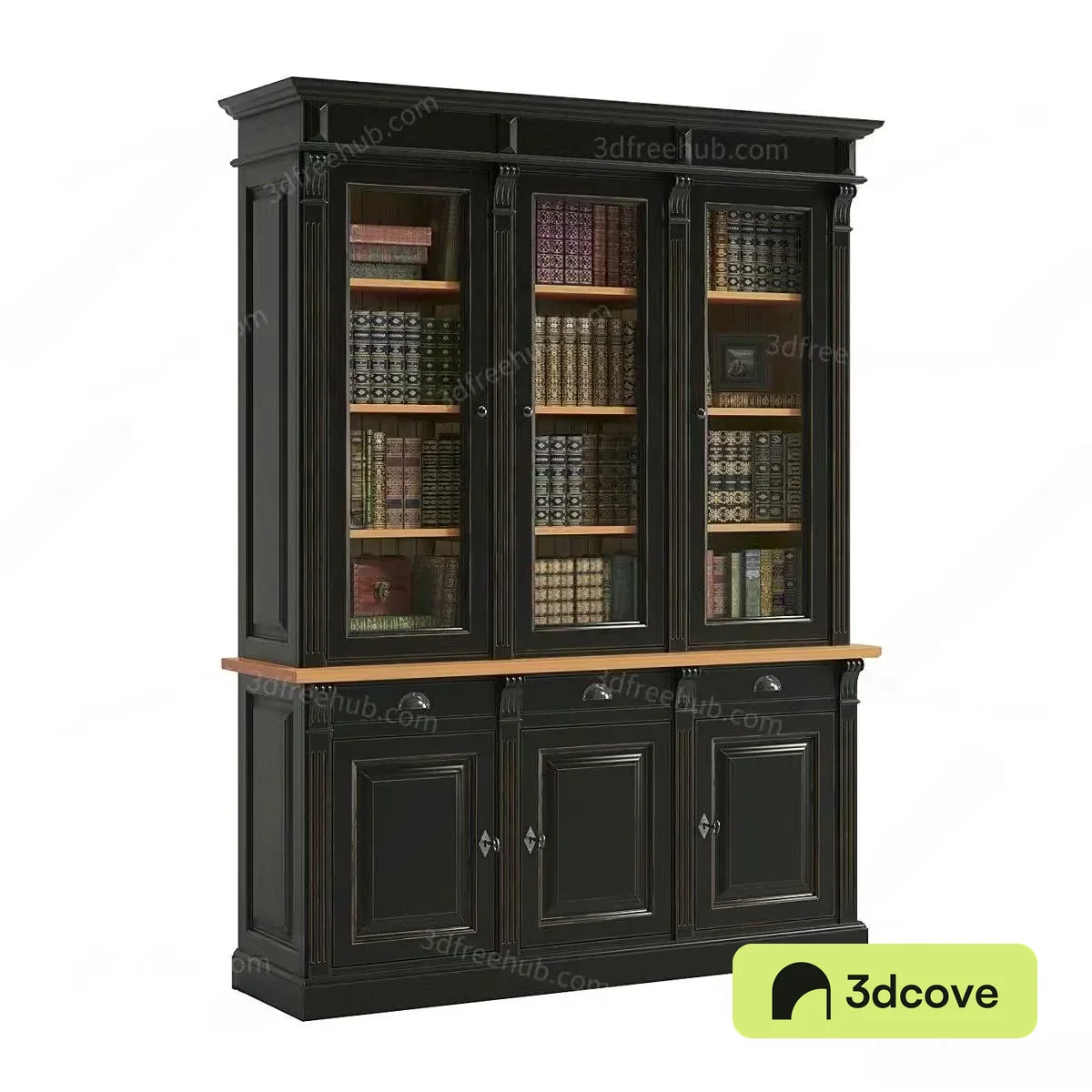 A Large Bookcase With Glass Doors