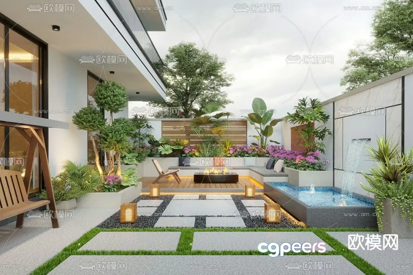 Villa courtyard garden 3d model