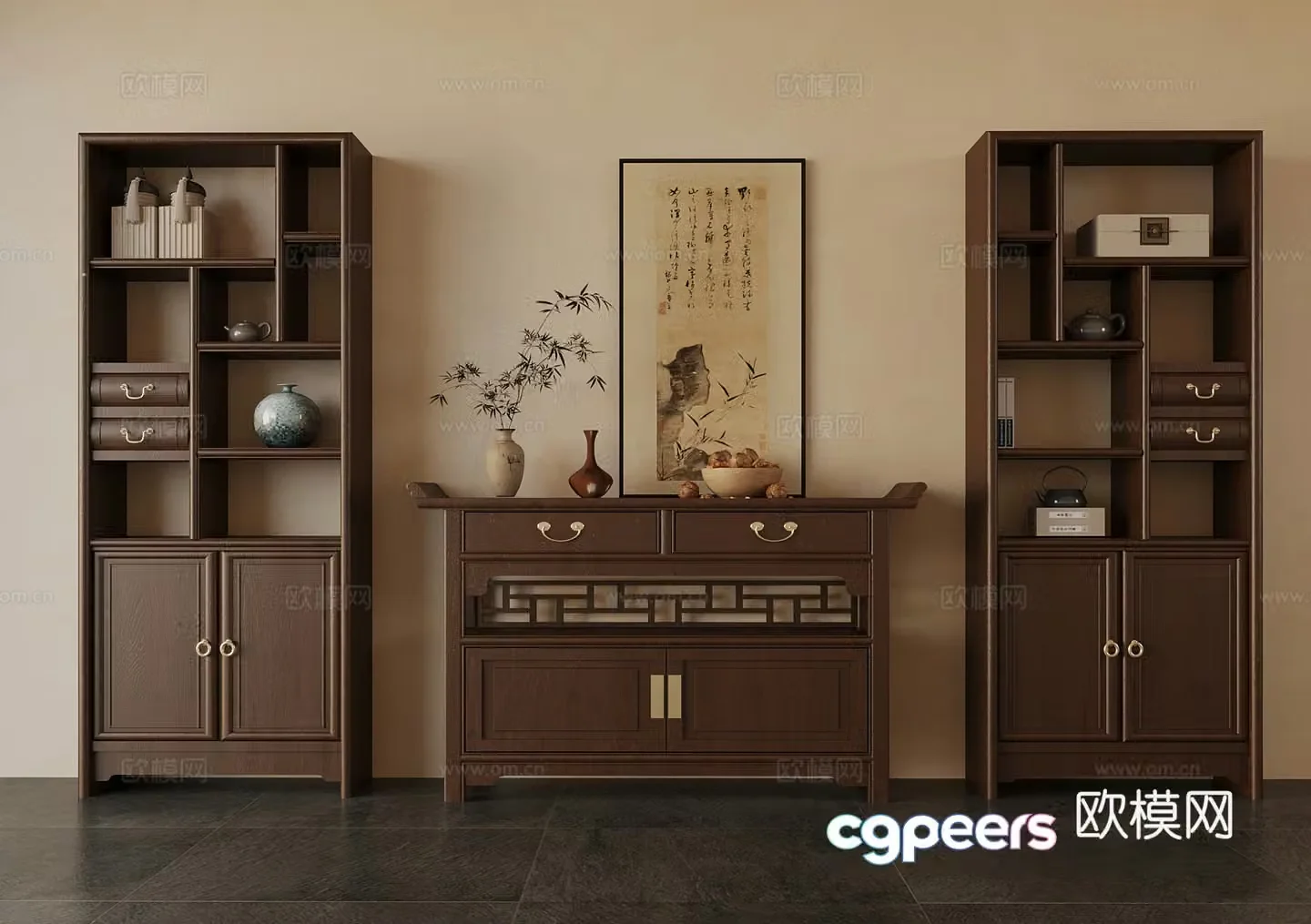 New Chinese style museum shelf decorative cabinet porch cabinet 3D model
