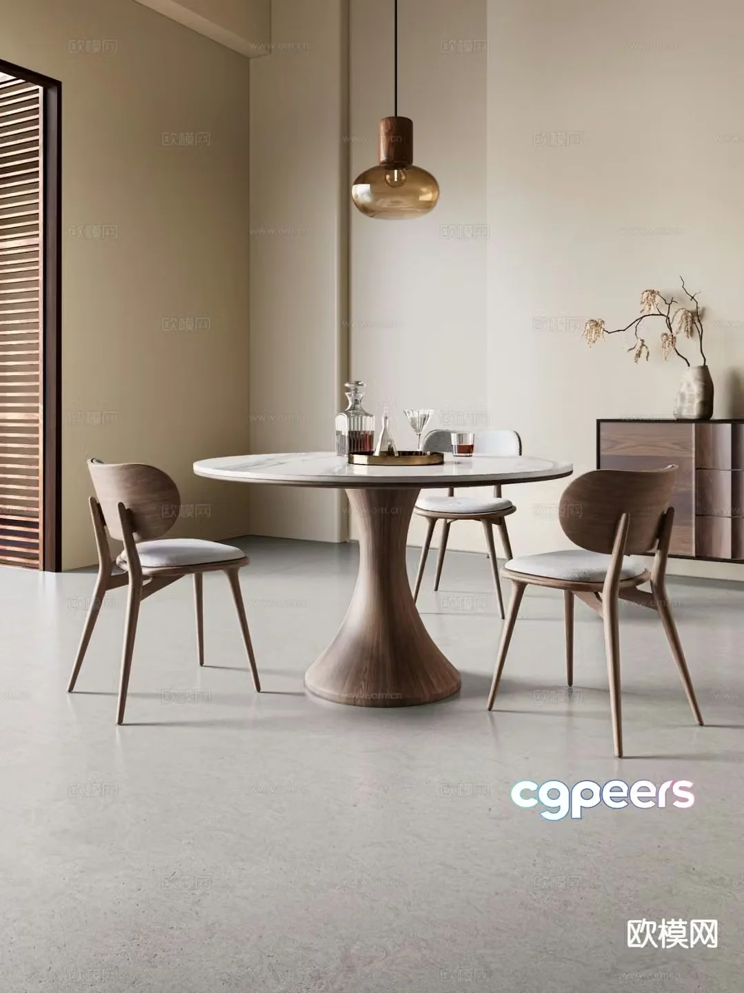 Wabi-sabi style dining table and chairs round dining table 3D model