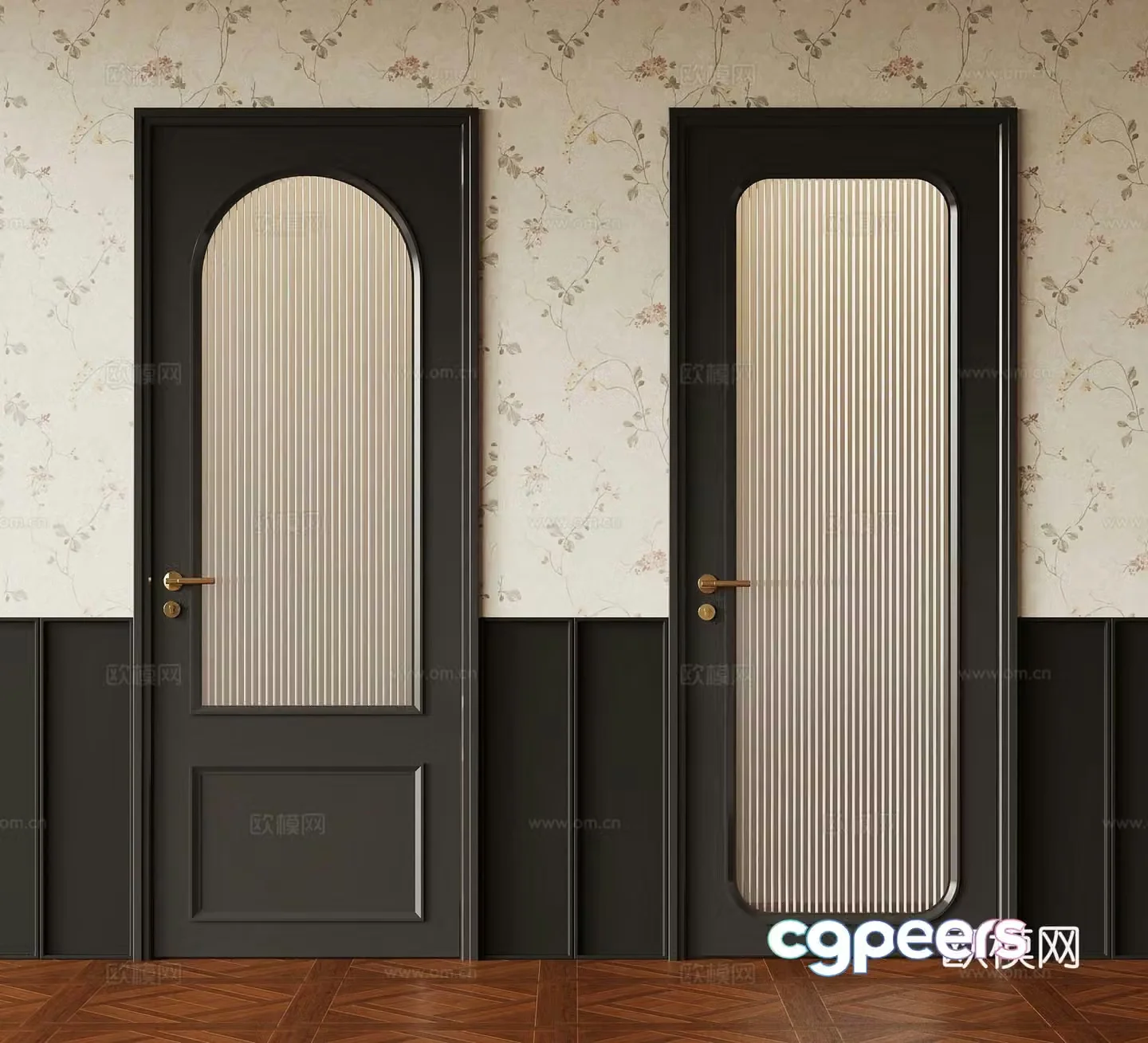 French single-opening door glass single-opening door 3D model