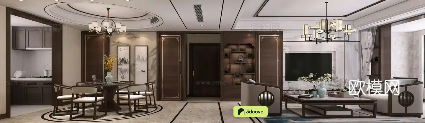 New Chinese style living and dining room chandeliers partition kitchen