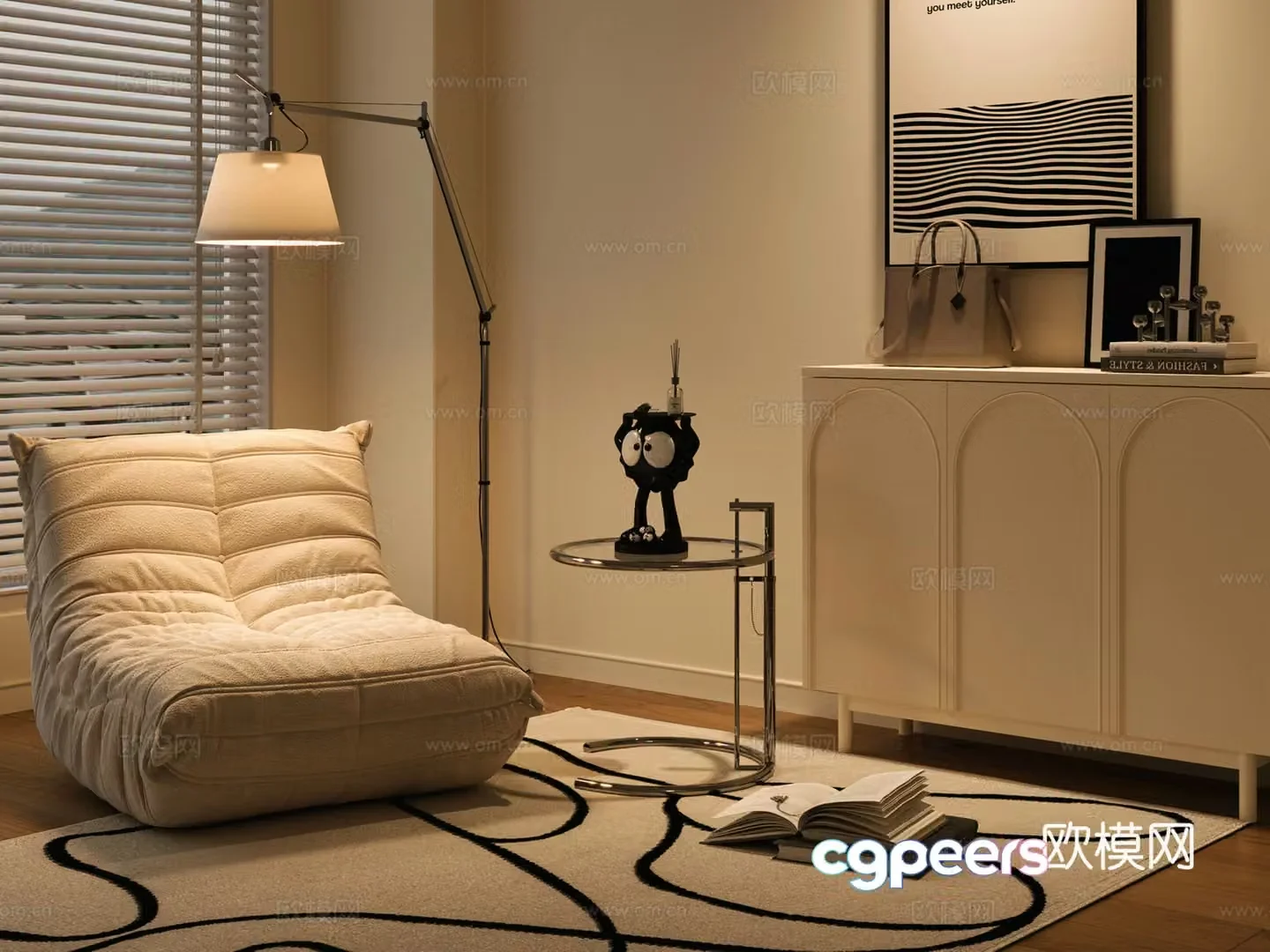 Casual sofa floor lamp carpet corner table decoration cabinet accessories ornaments 3D model