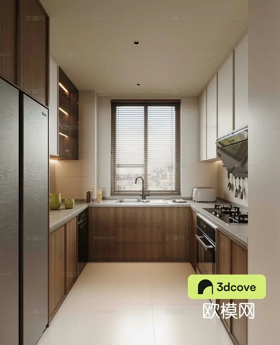 Middle style kitchen Song style kitchen New Chinese style kitchen Cabinet Kitchenware Range hood Gas 3D model