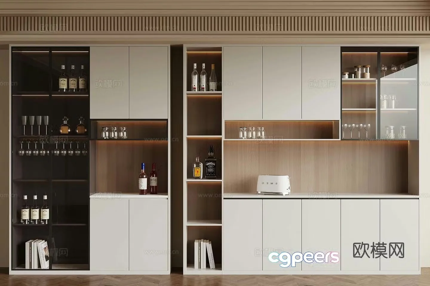 French creamy wine cabinet sideboard 3D model