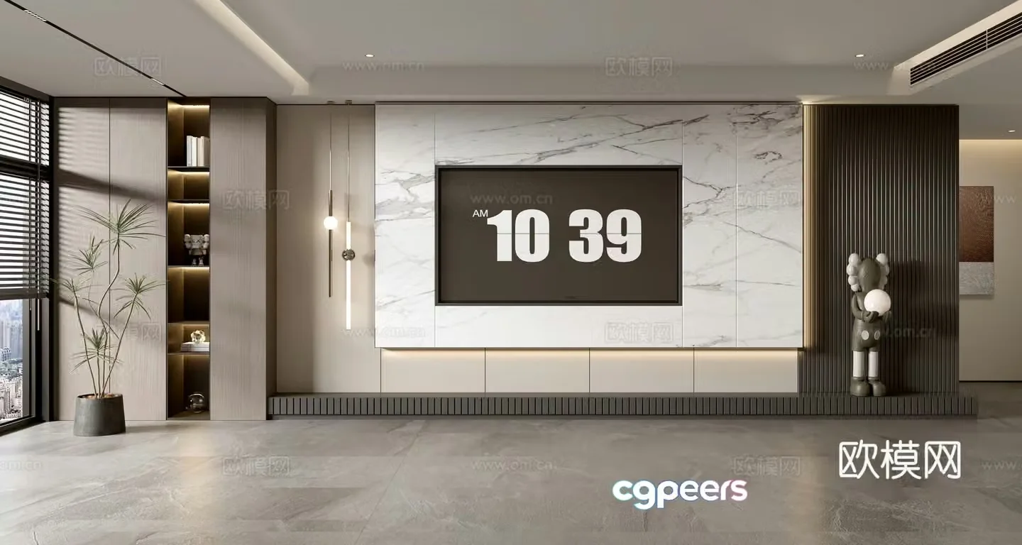 Modern minimalist TV background wall TV wall full wall TV cabinet 3d model