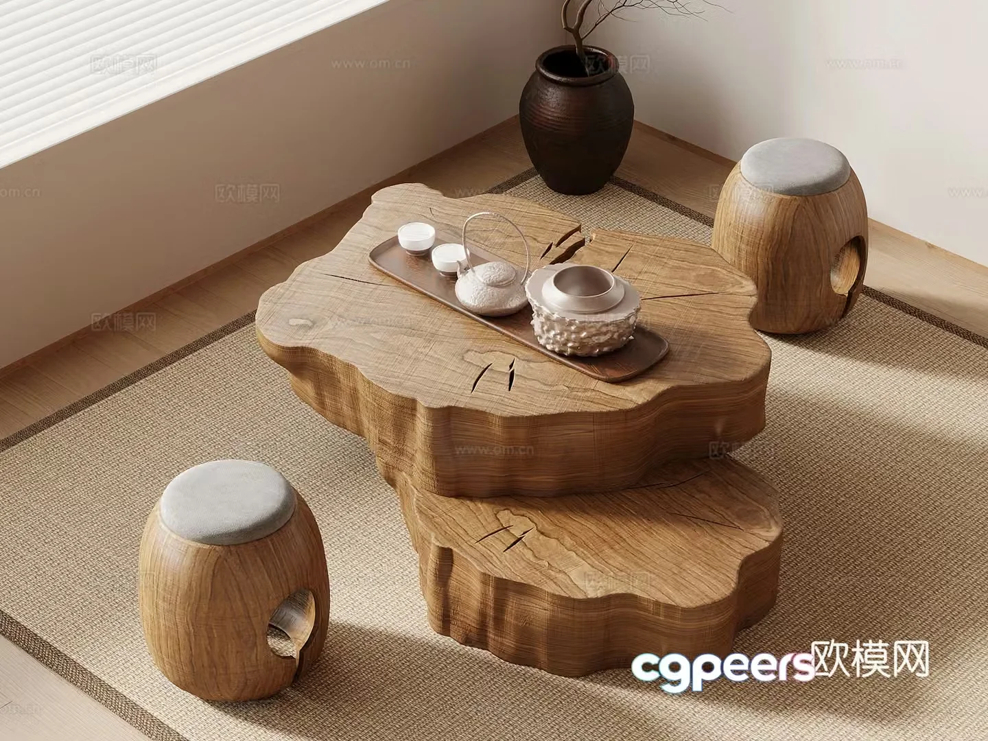 16 tea table Wasabi style tea table and chair tea table tea set 3D model
