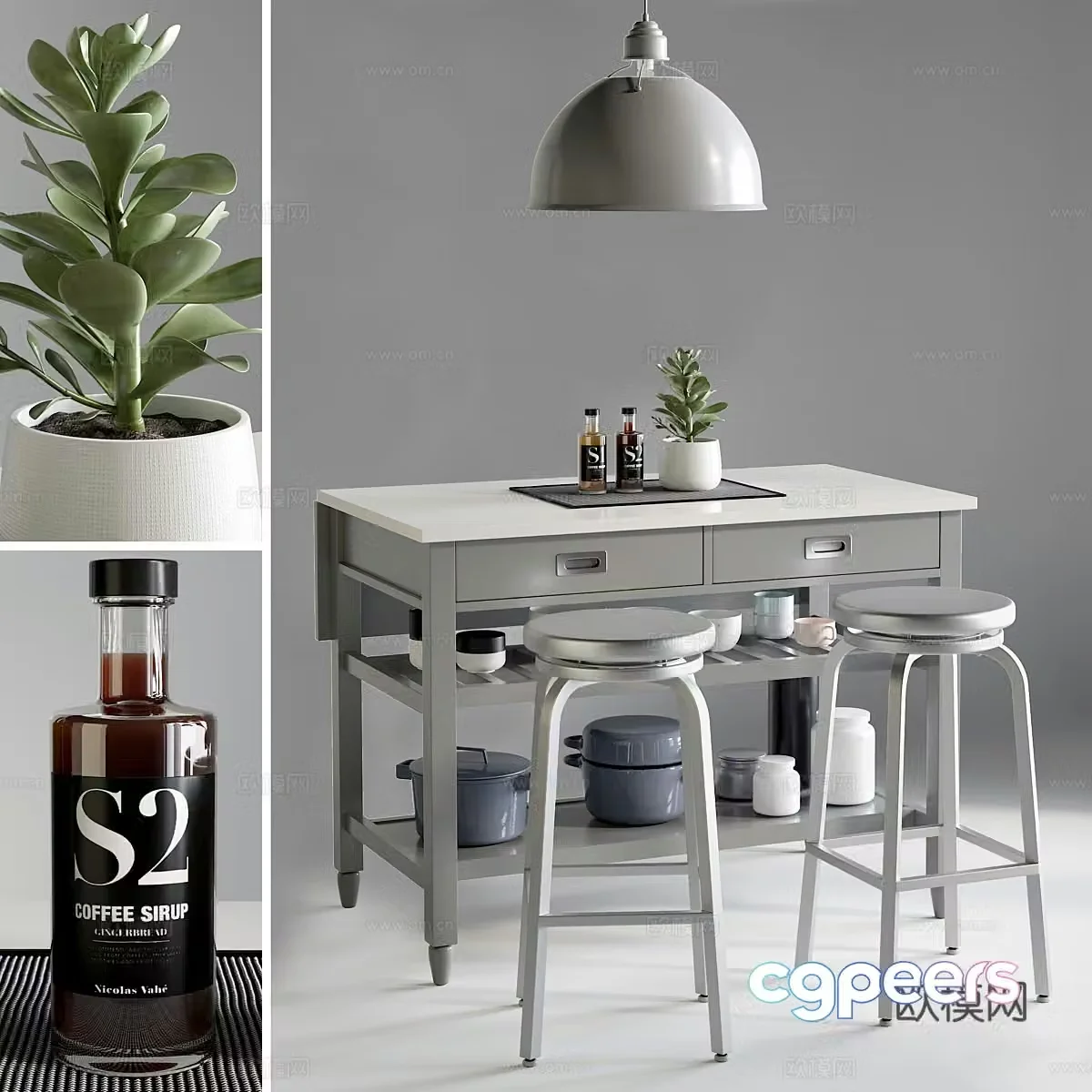 Kitchen island bar stool 3d model