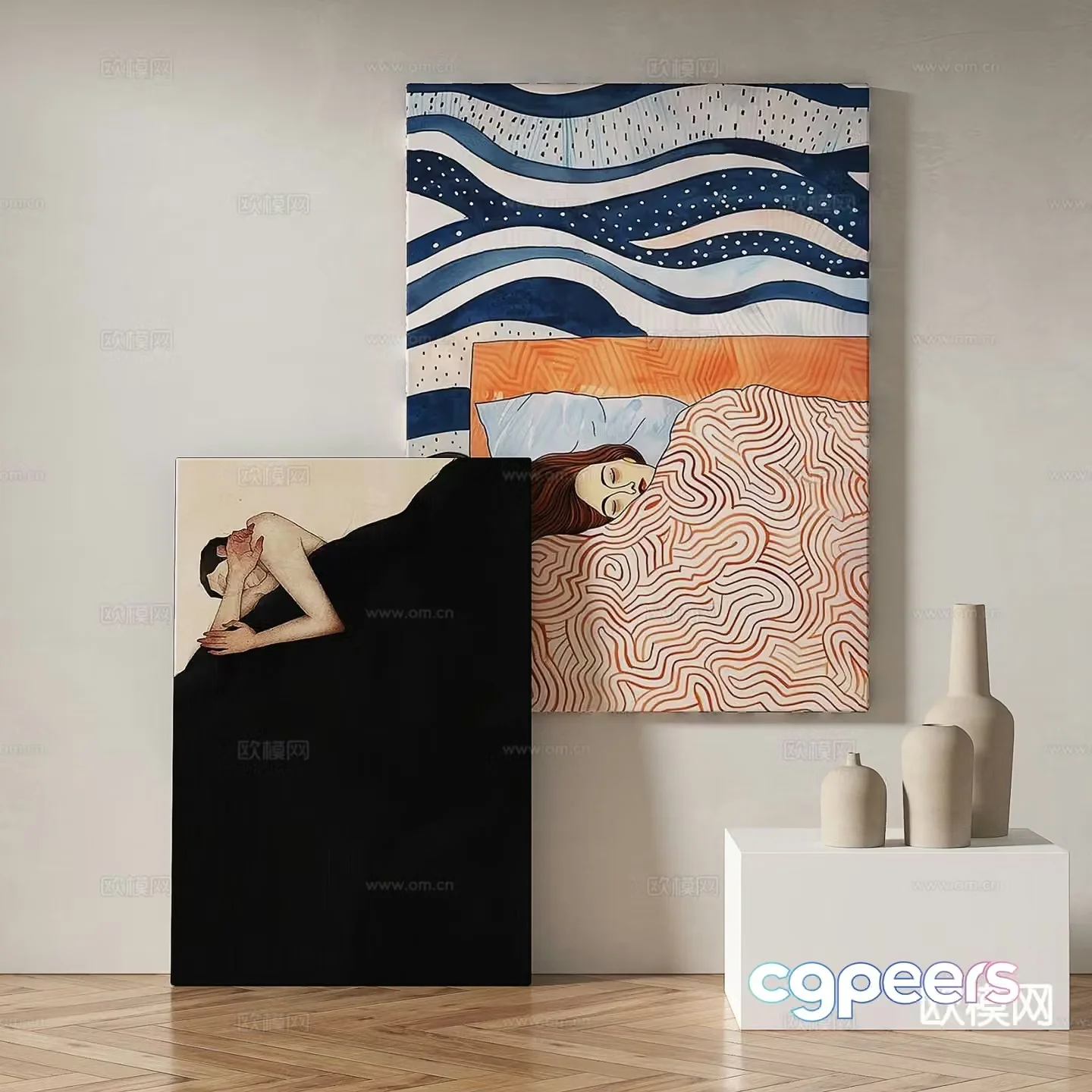 Modern figure painting decorative painting 3d model