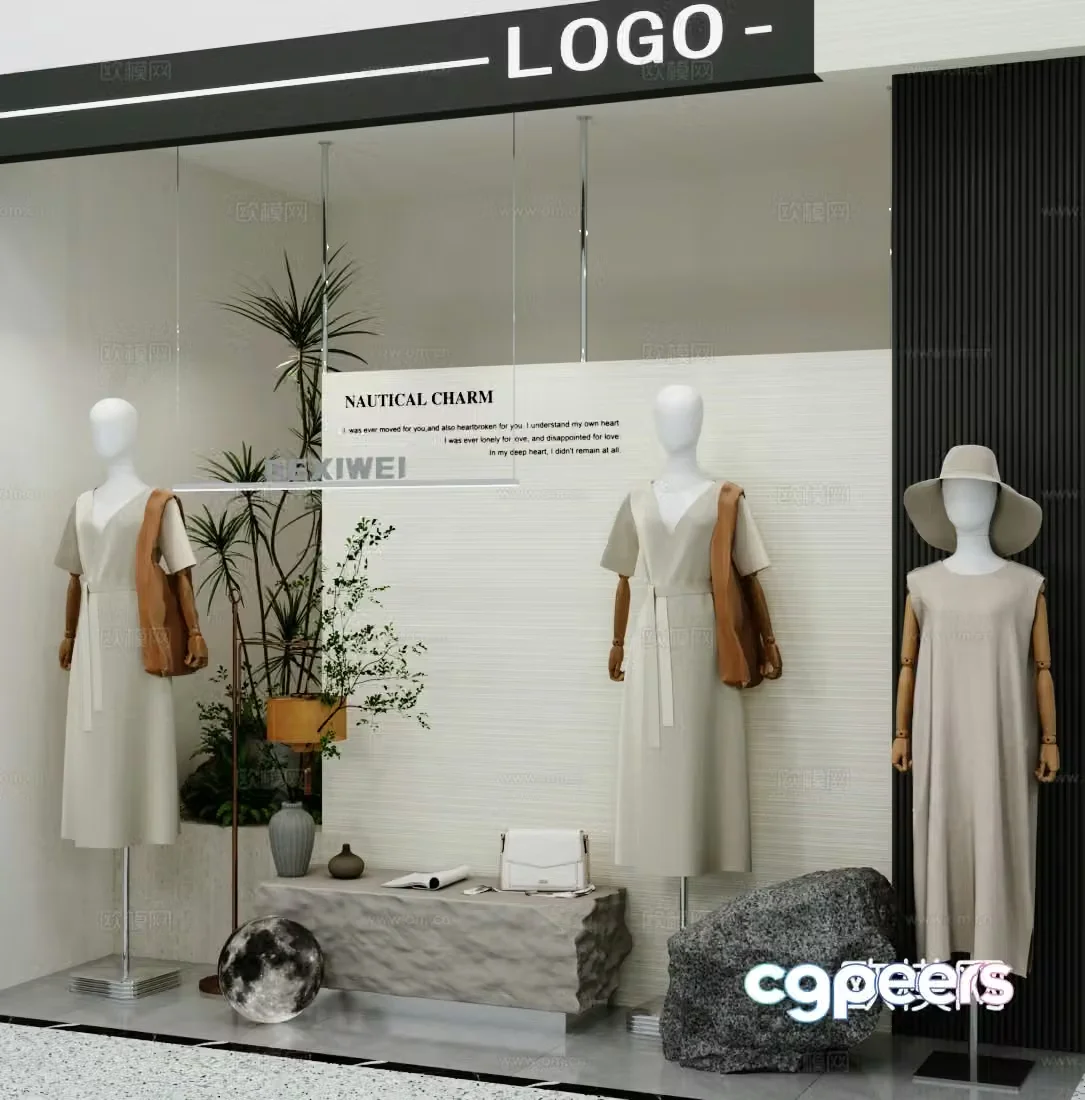 Modern clothing store cabinet display area 3D model