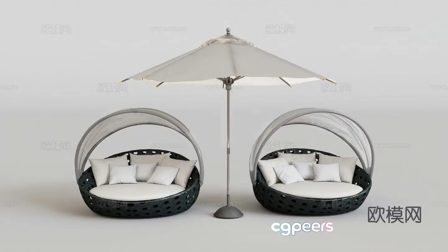 Modern modular double dome lounge chair courtyard lounge chair removal parasol independent lounge chair 3d model