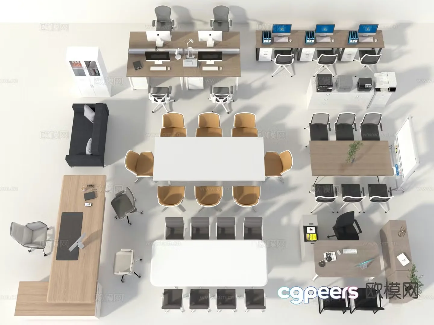 Conference table office desk and chair 3d model