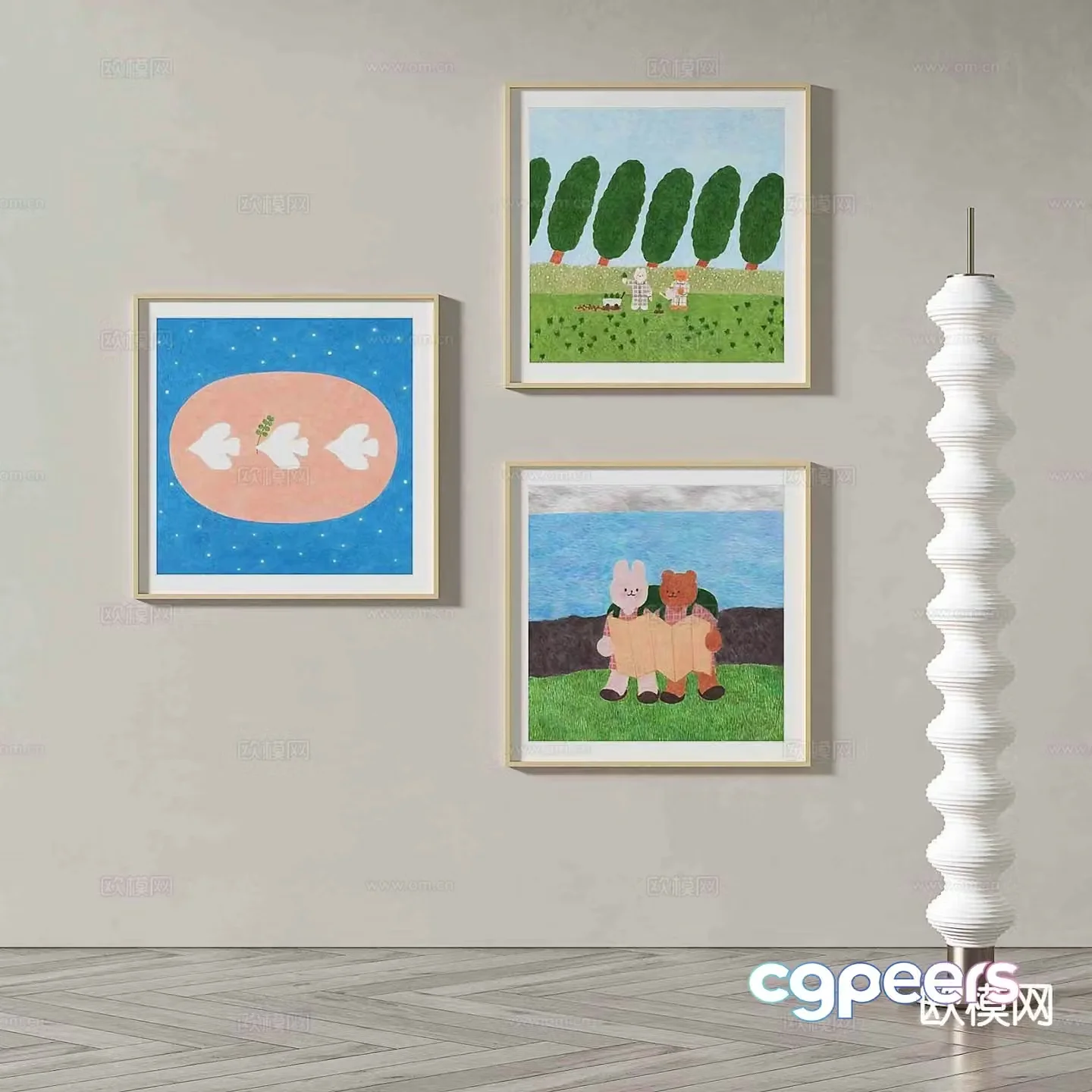 Modern art painting cartoon painting decorative painting 3d model