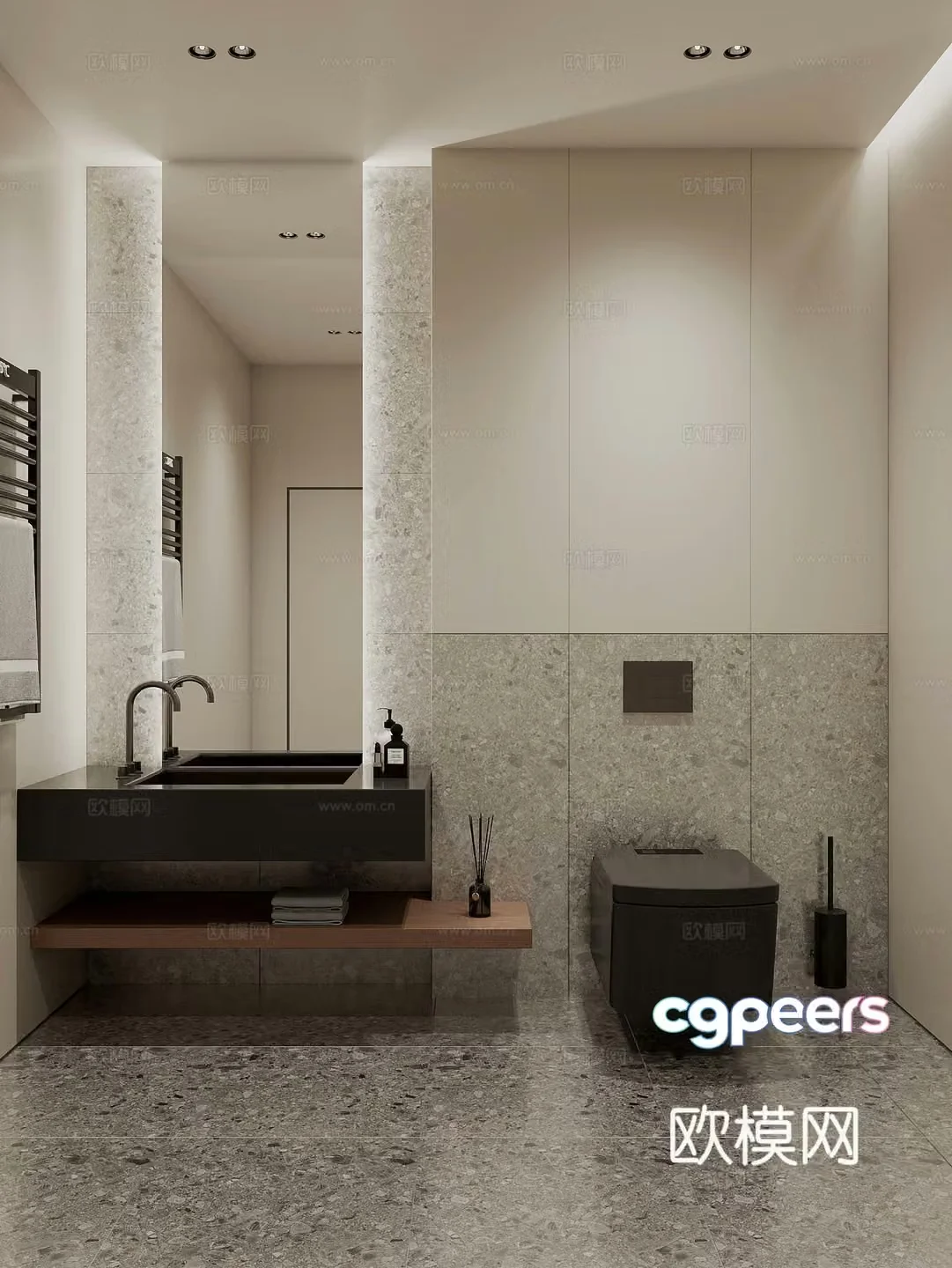 Modern minimalist black and white bathroom 3D model