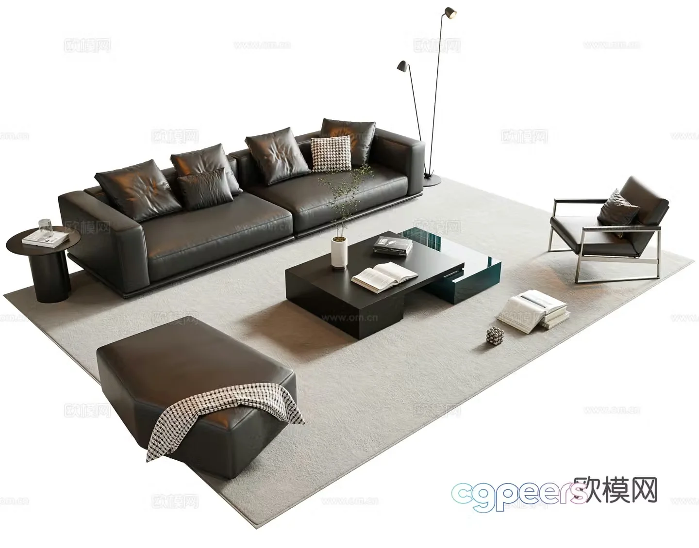 Italian sofa coffee table combination Modular sofa leather sofa multi-person sofa straight sofa 3D model