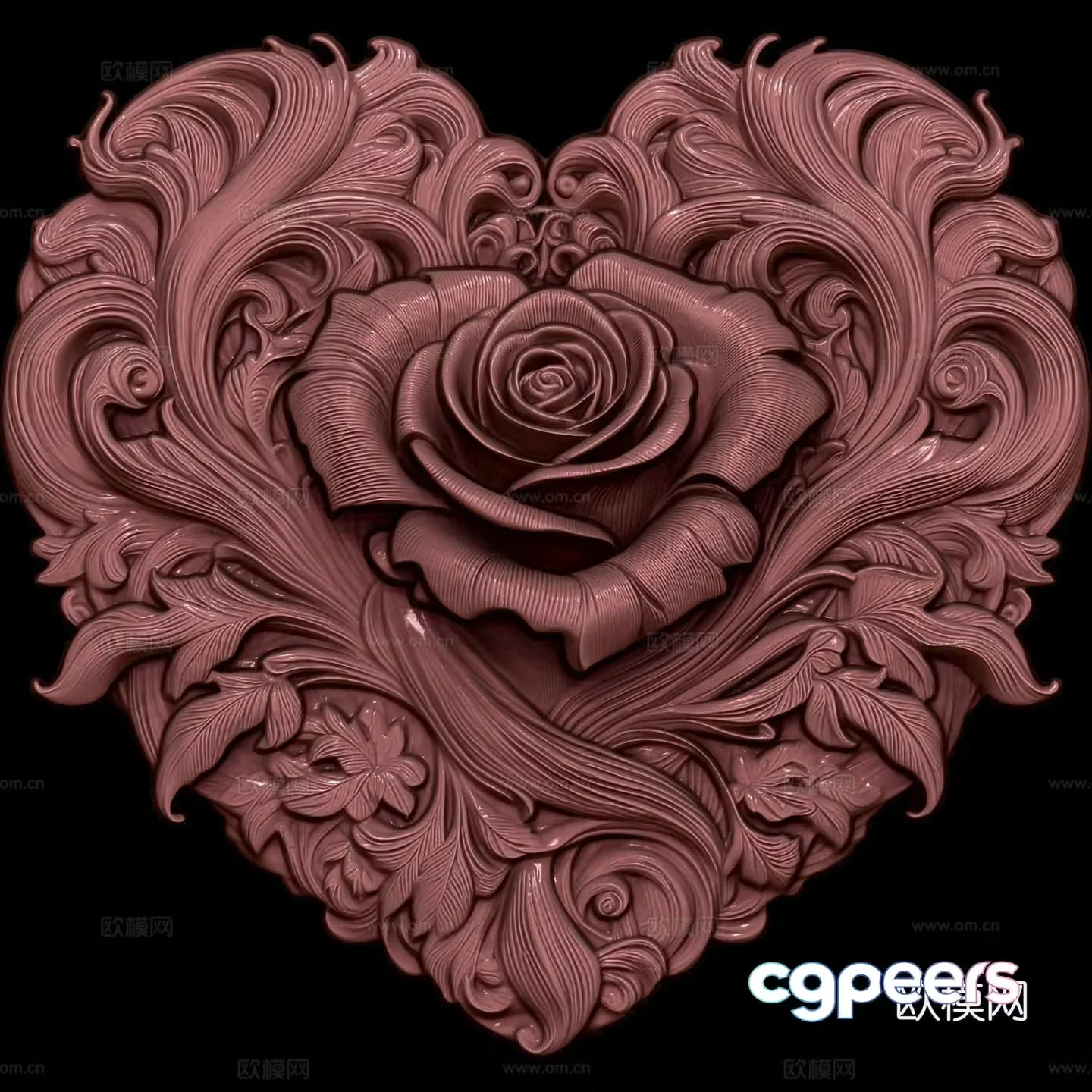 Valentine’s Day Rose Sculpture Love Heart 3D Model