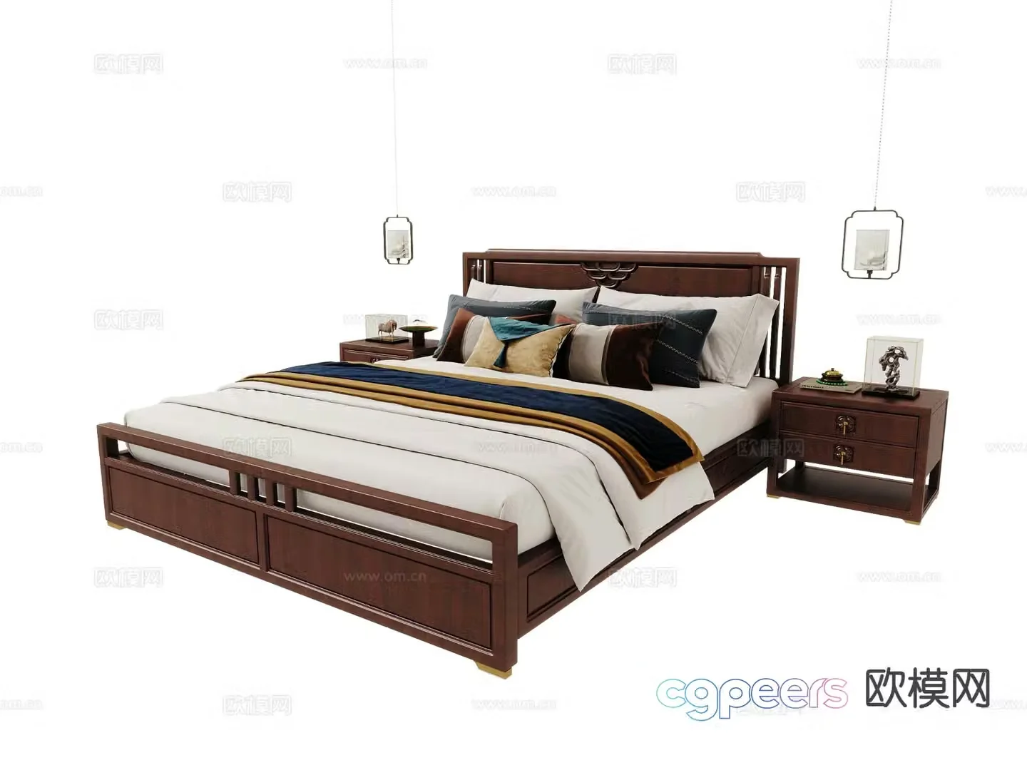 New Chinese style double bed 3d model