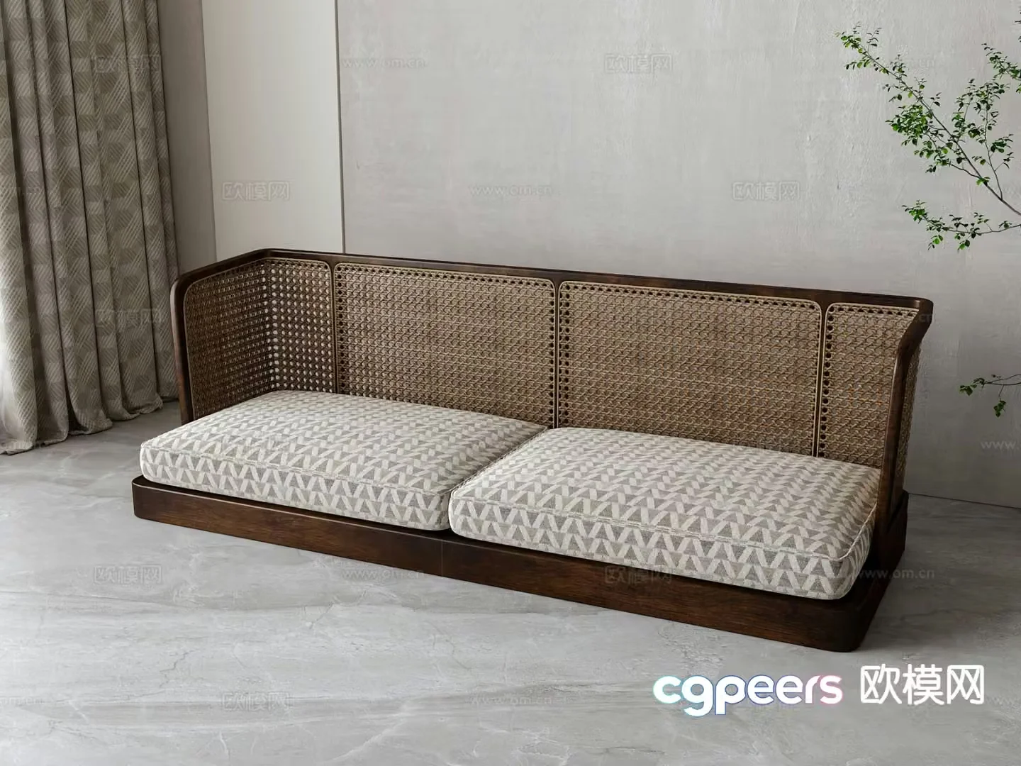 Double sofa rattan sofa 3d model