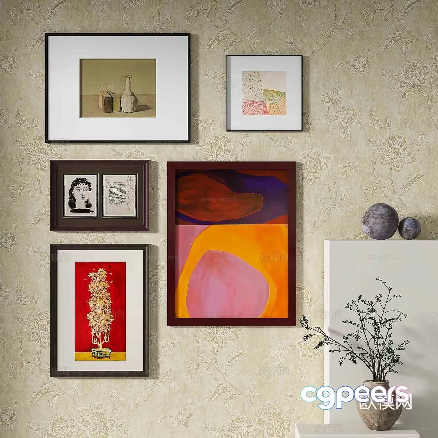 Modern abstract painting decorative painting 3d model