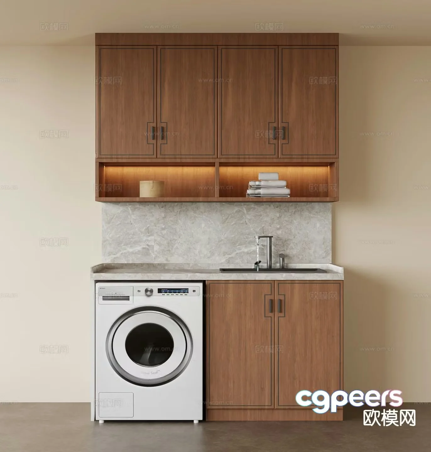 New Chinese style balcony cabinet washing machine cabinet 3d model