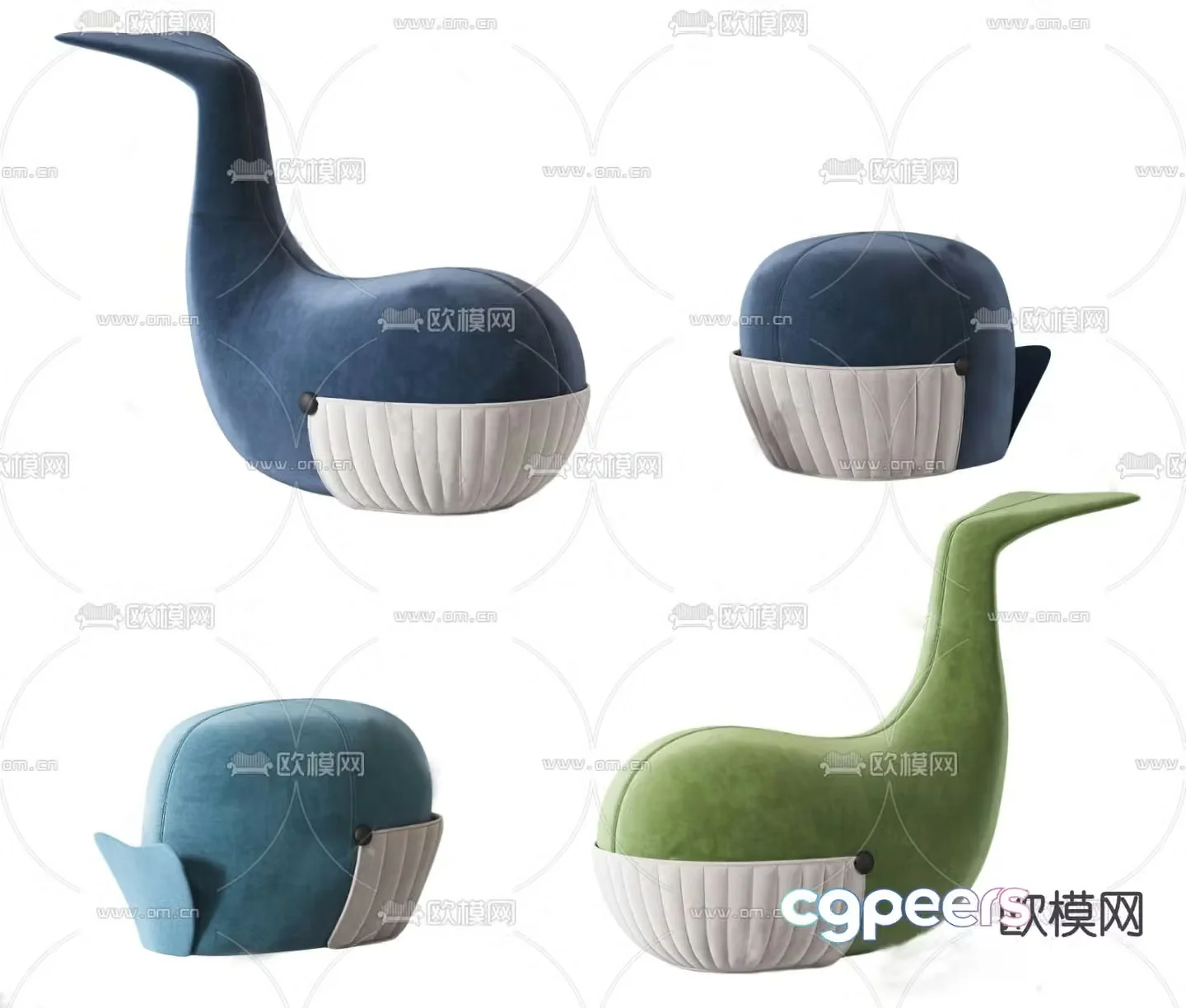 Modern fabric whale children’s sofa 3d model