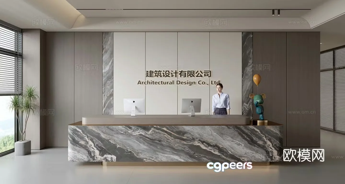 Modern company front desk reception area bar reception desk service desk company front desk background 3D model
