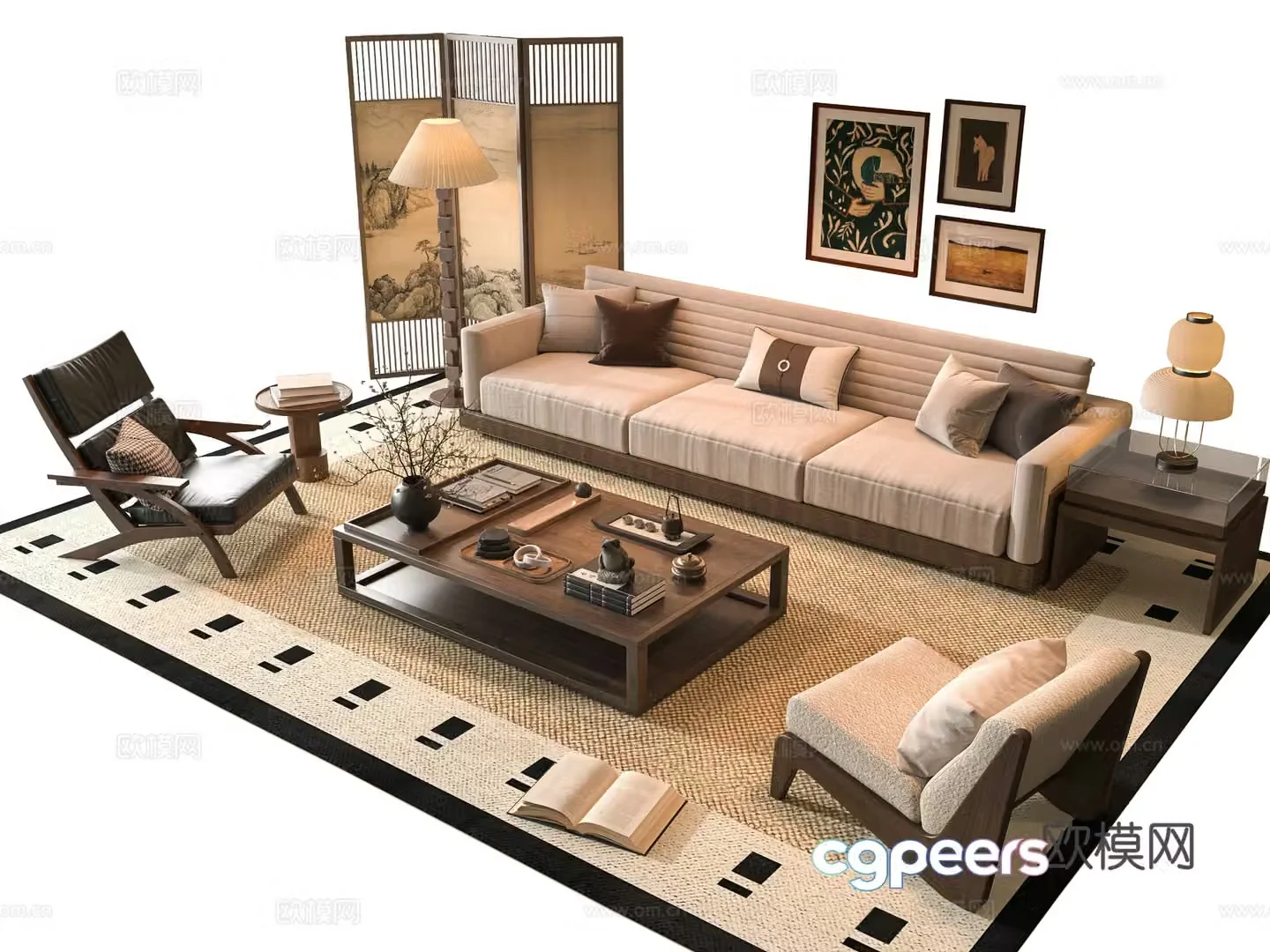 Middle-aged sofa combination 3D model