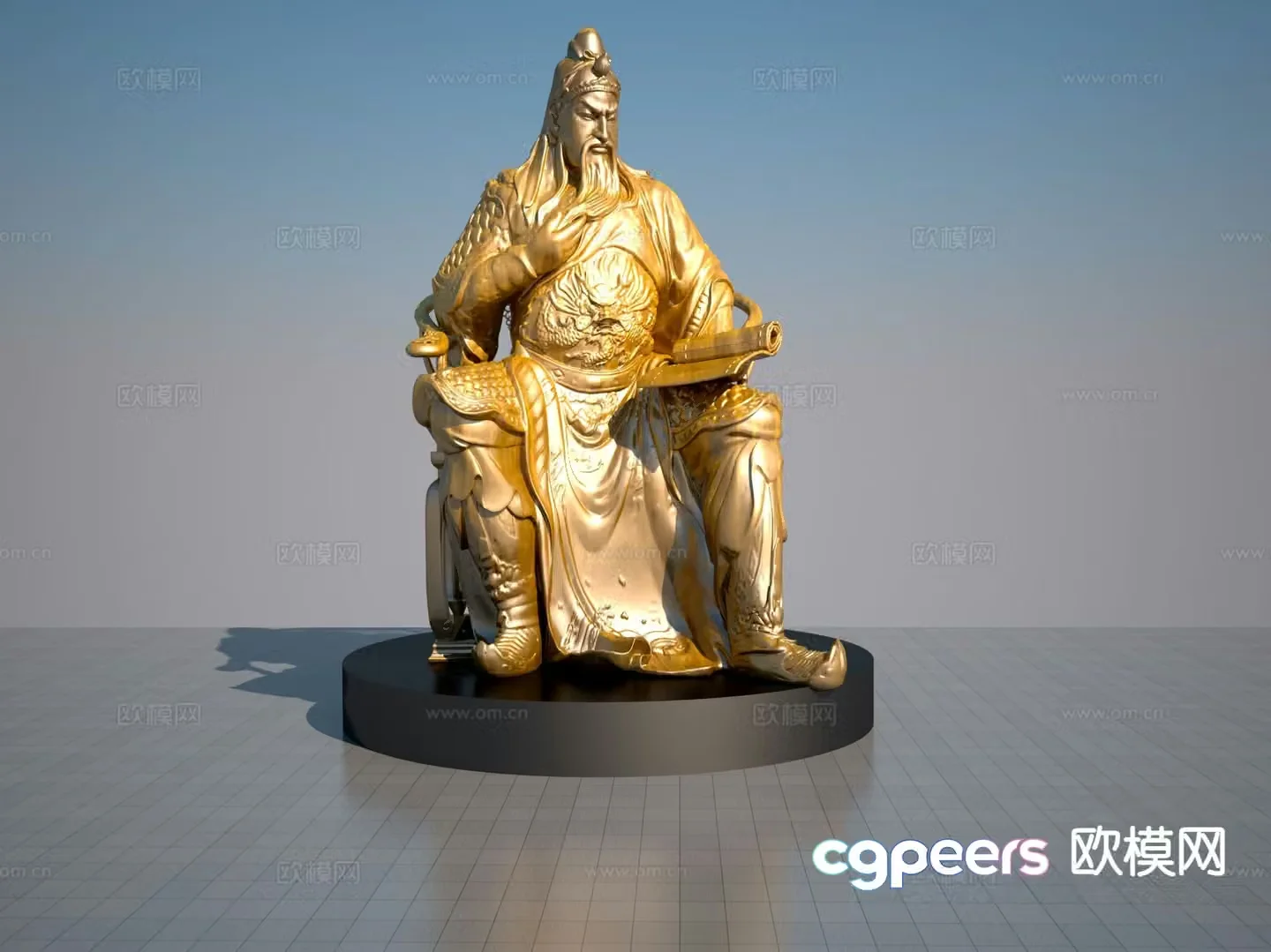 Chinese style Wen Guan Gong sculpture 3D model