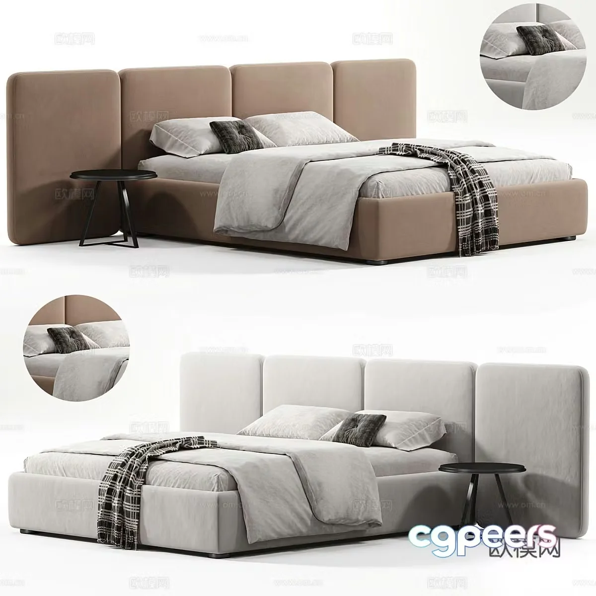 Modern Italian fabric double bed 3D model
