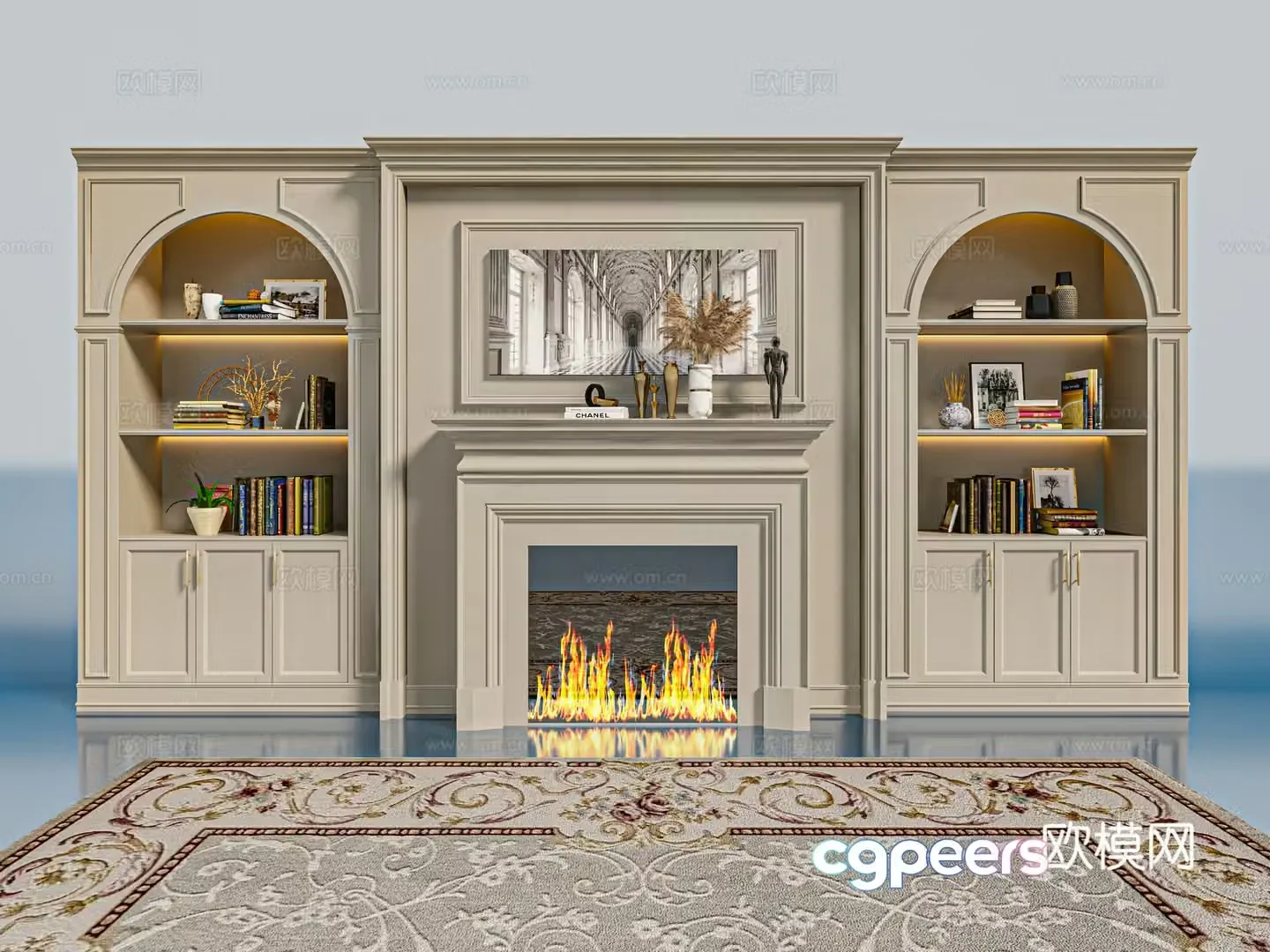 French bookcase fireplace 3d model