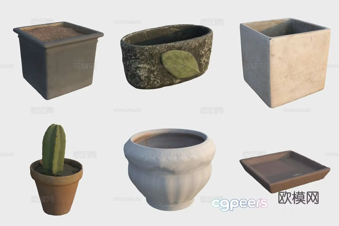 Ceramic pot ceramic green plant flower pot cactus 3d model